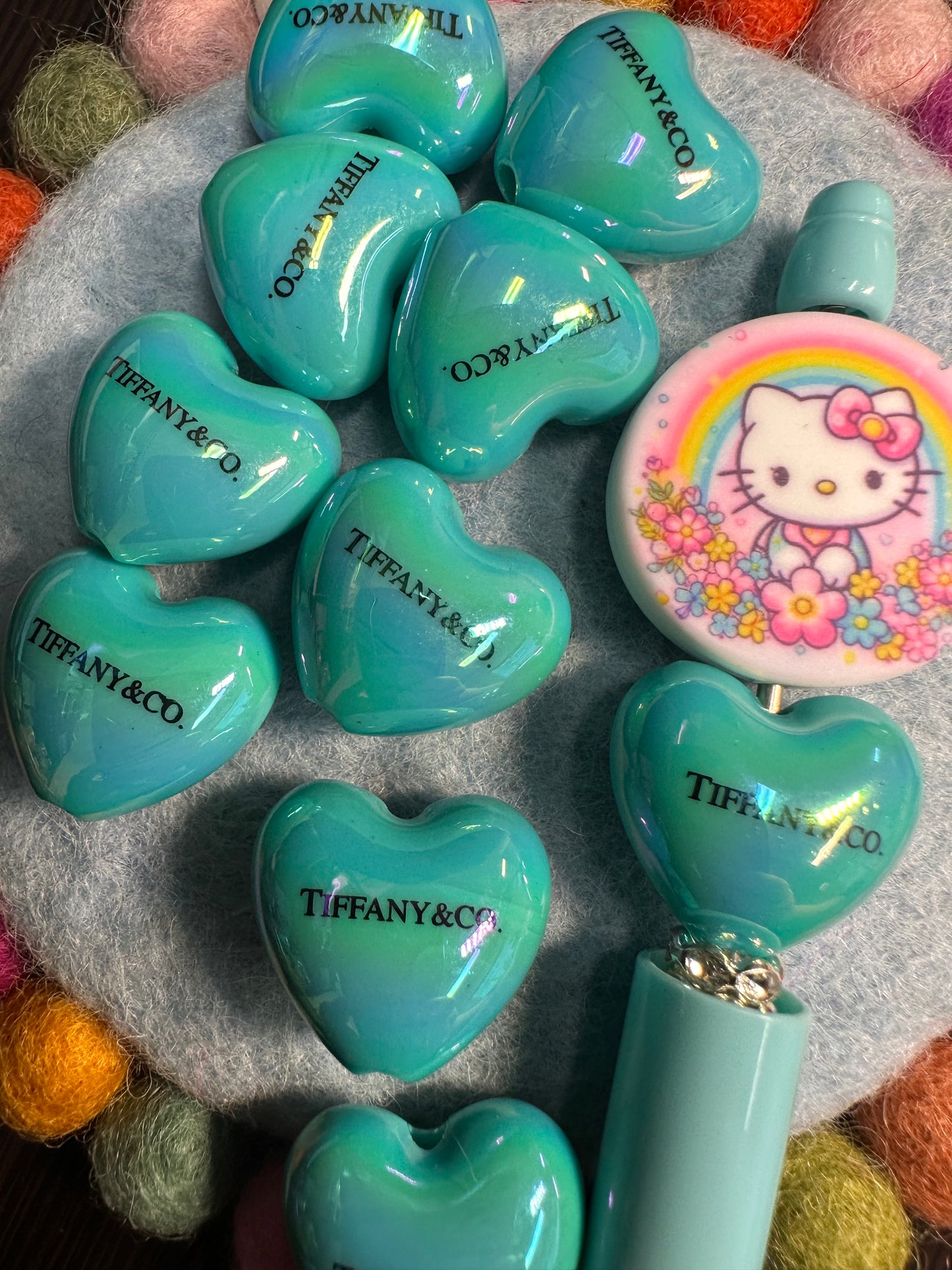 Five (5) acrylic heart shaped design beads included/ jewelry Bead/ beadable pen beads/ keychain bead/ DIY/