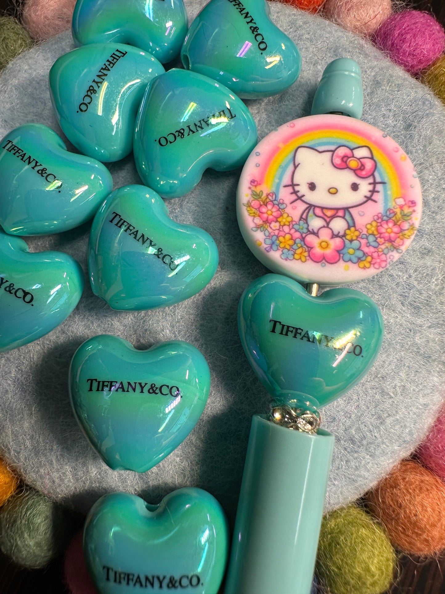 Five (5) acrylic heart shaped design beads included/ jewelry Bead/ beadable pen beads/ keychain bead/ DIY/