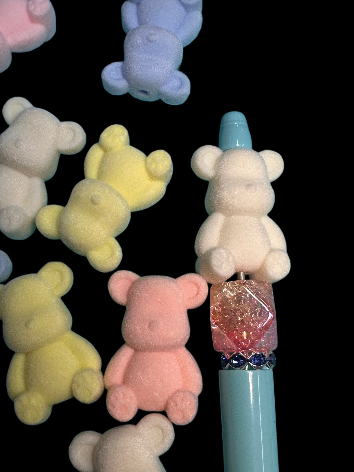 Flocked bears/Focal Bead/ beadable pen/ fuzzy bear bead/ keychain bead