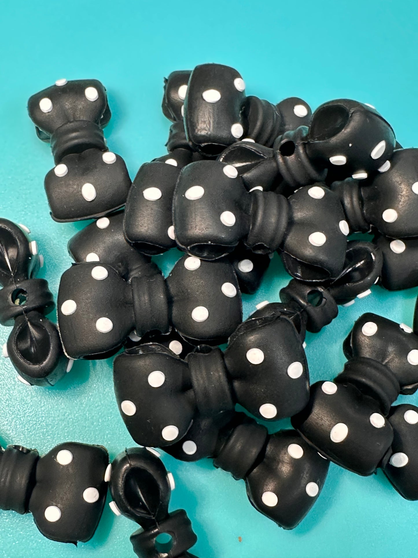 3D black polka dot bow silicone focal bead/