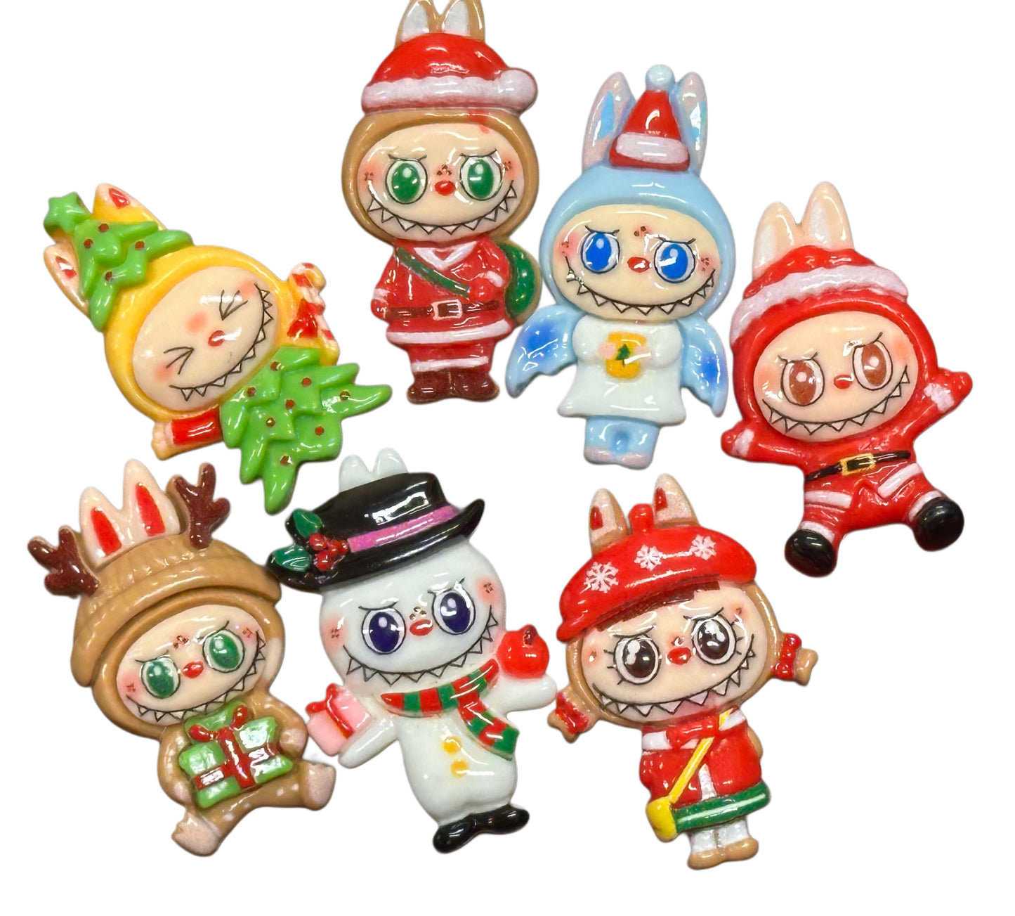 Labubu Christmas flat back charms/Seven different (7) charms included /acrylic pieces perfect for DIY phone cases