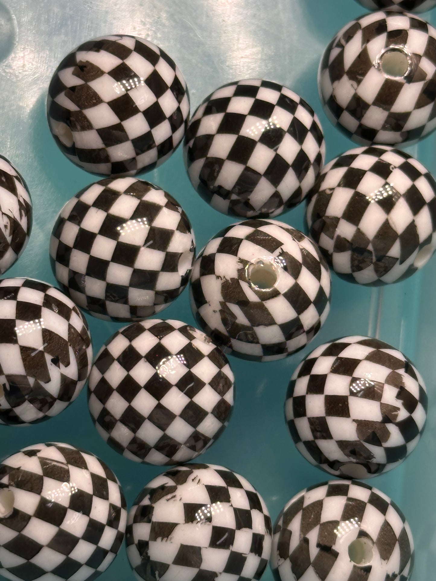 Ten (10) beads checkered/ round shaped beads/ pen beading beads / keychain beads/ DIY/ 16mm