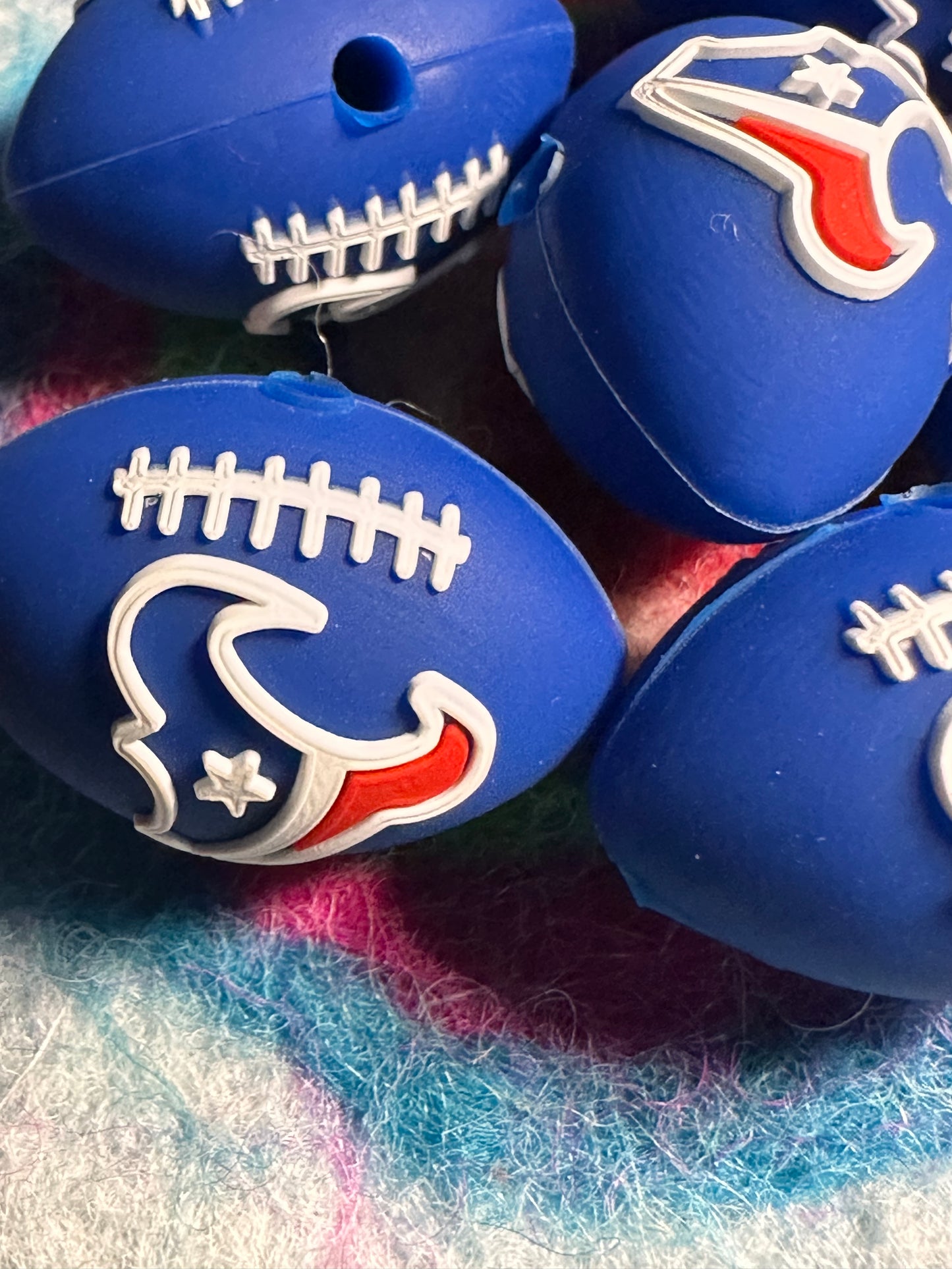 3D Texans focal bead design /football shaped silicone bead