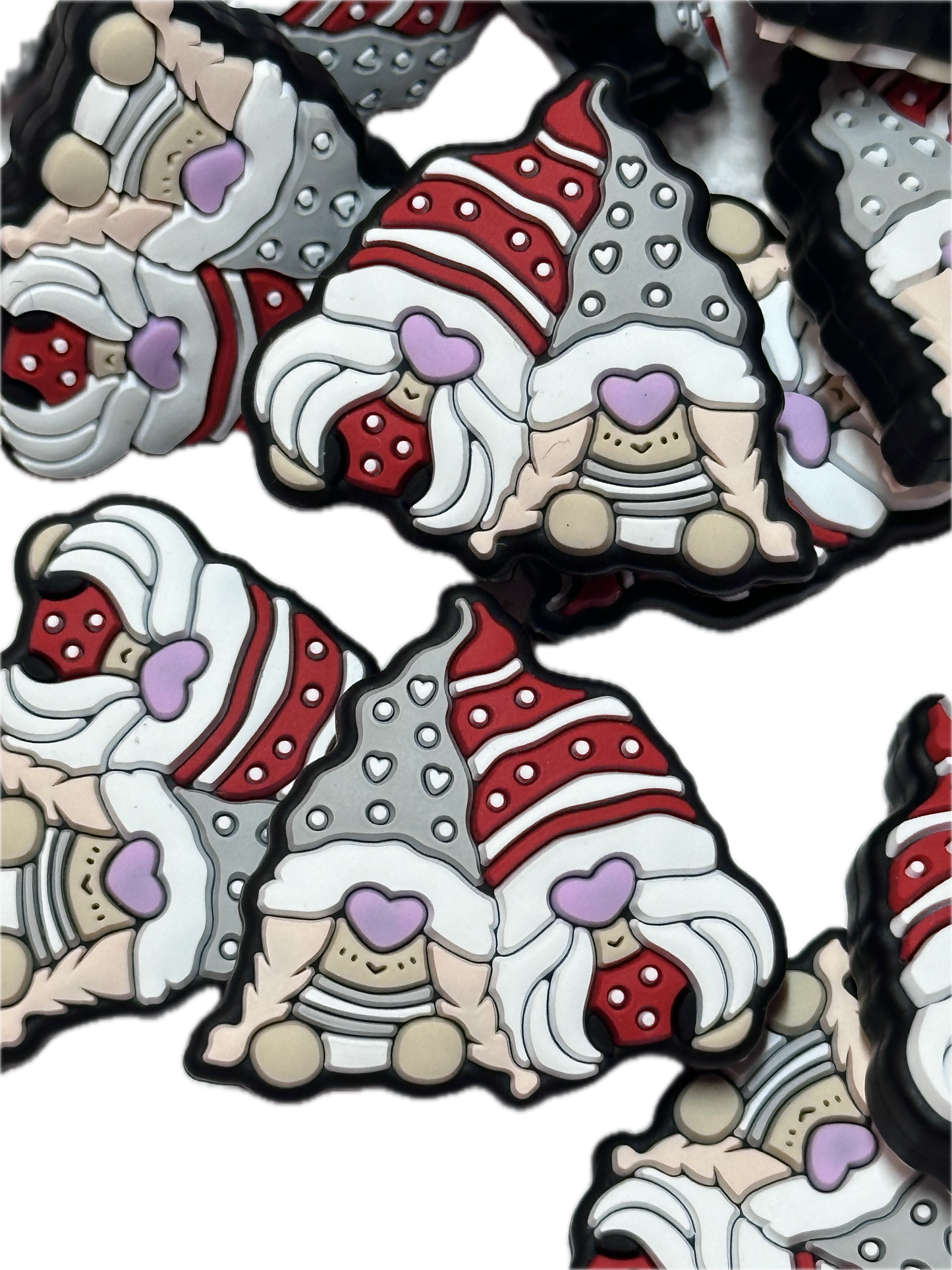 Cute gnome focal bead/ silicone/heart/ Valentines Day/Choose red or pink