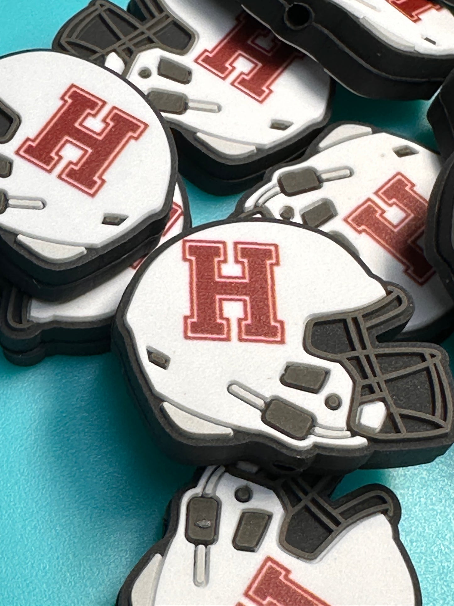 Harvard university helmet focal bead/ football/ helmet shaped/ pen beading/