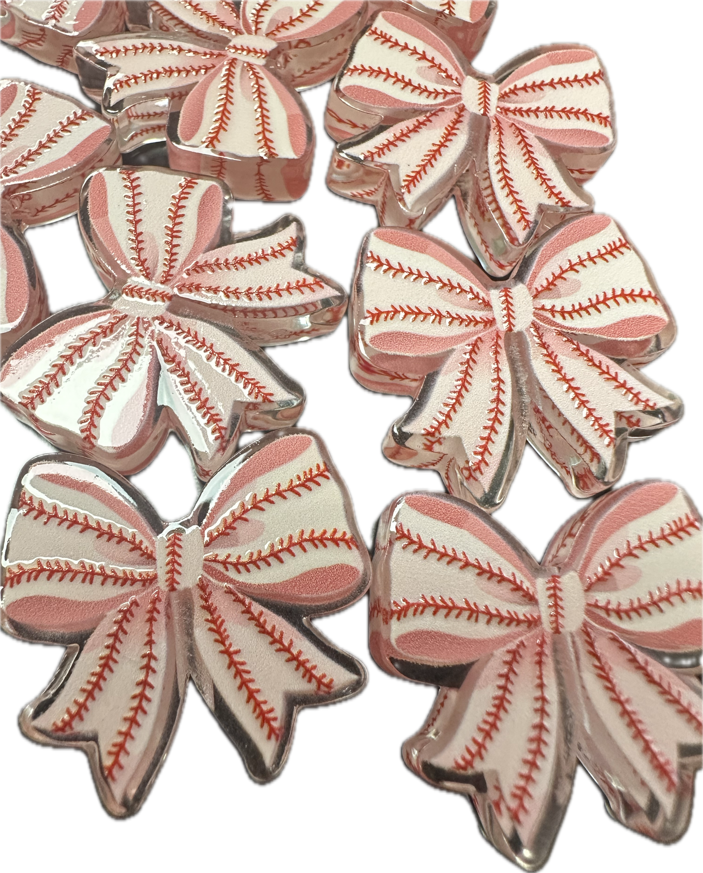 Baseball bow acrylic focal bead- set of 2/ focal bead/ pen beading / keychain bead/ sports
