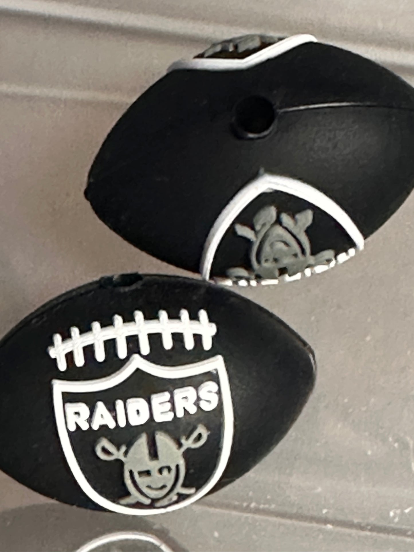 3D Las Vegas Raiders focal bead / football shaped silicone bead
