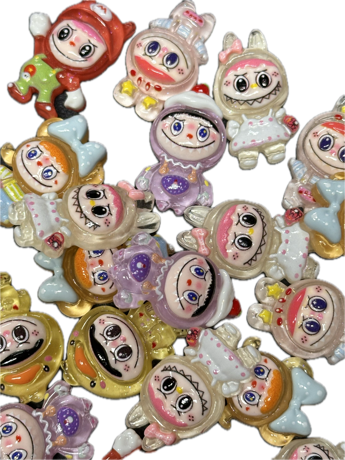 Glue On Labubu Charms – Flat Back Embellishments for DIY Crafts- Set of 6 different designs
