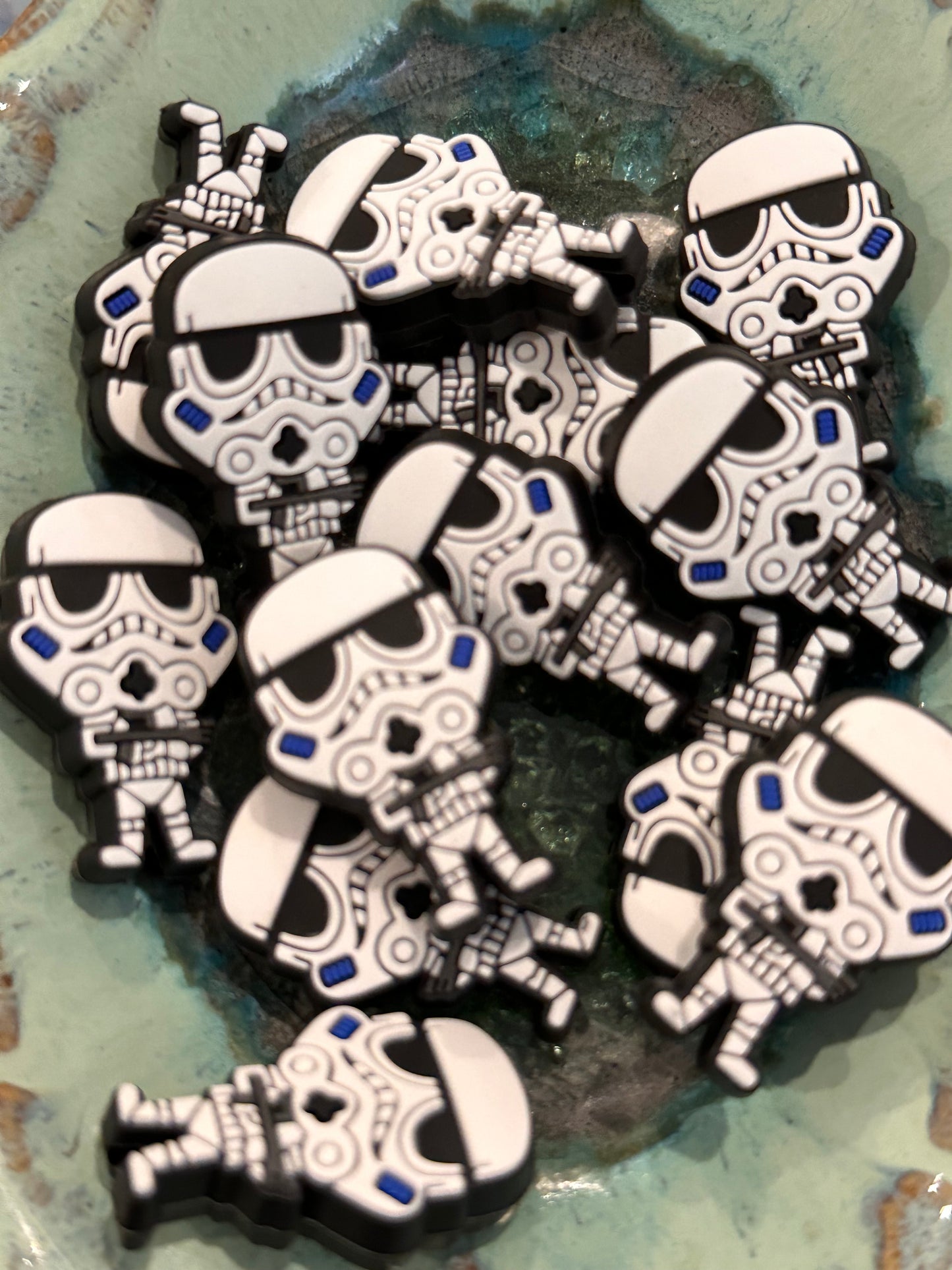 White trooper silicone focal bead