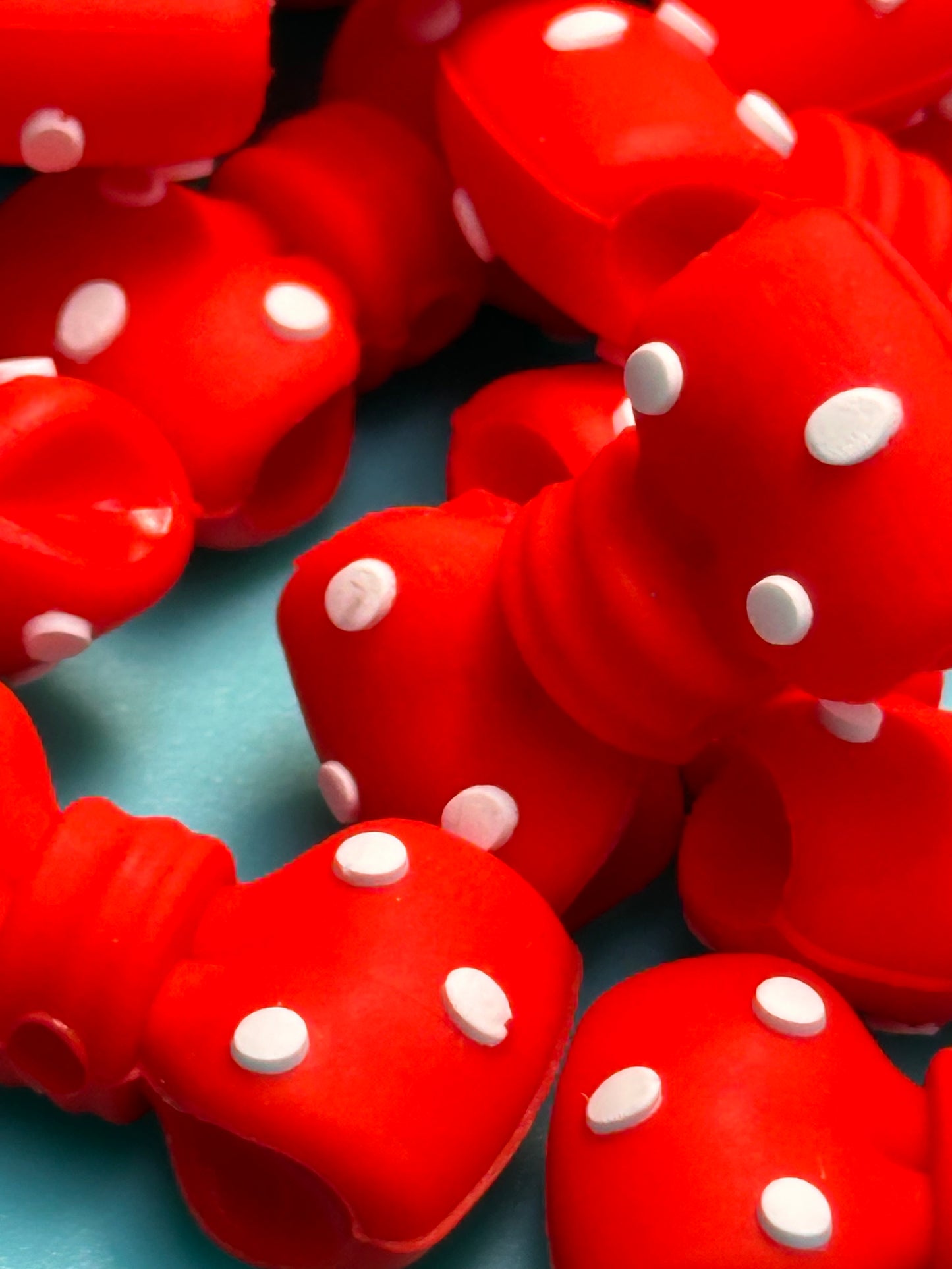 3D red polka dot bow silicone focal bead/