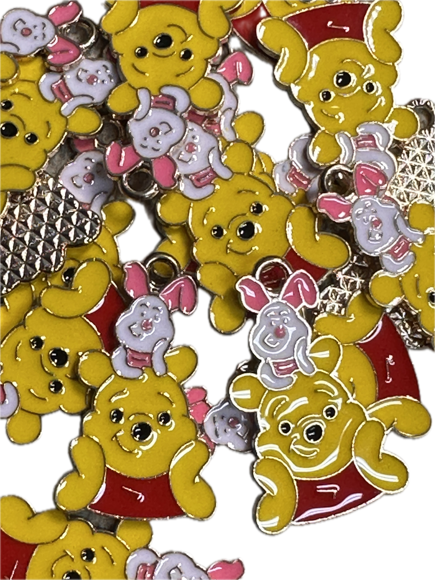 Enamel metal charm/yellow bear with pink pig/ pendant/ DIY charm bracelet/ DIY necklace