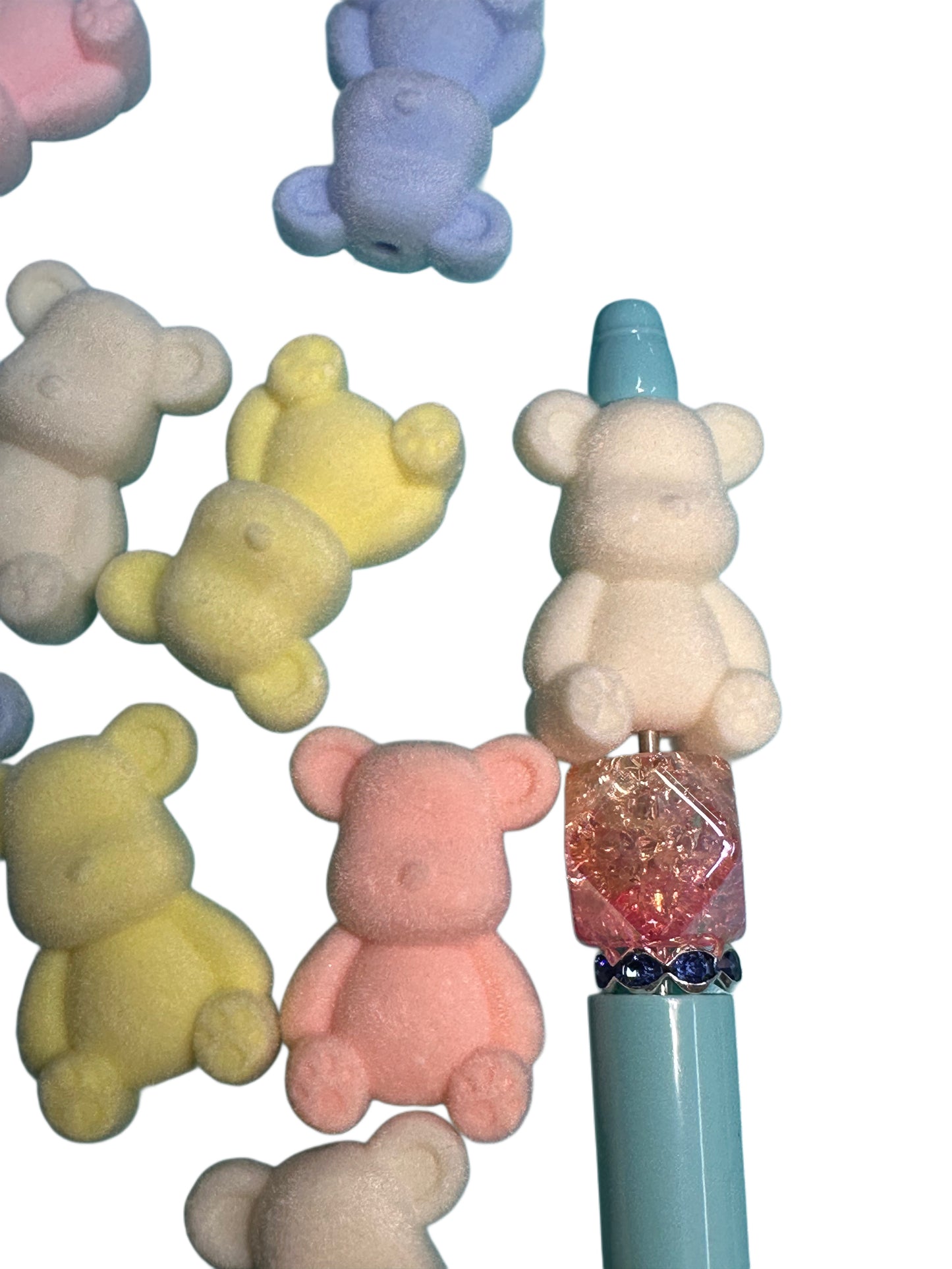 Flocked bears/Focal Bead/ beadable pen/ fuzzy bear bead/ keychain bead