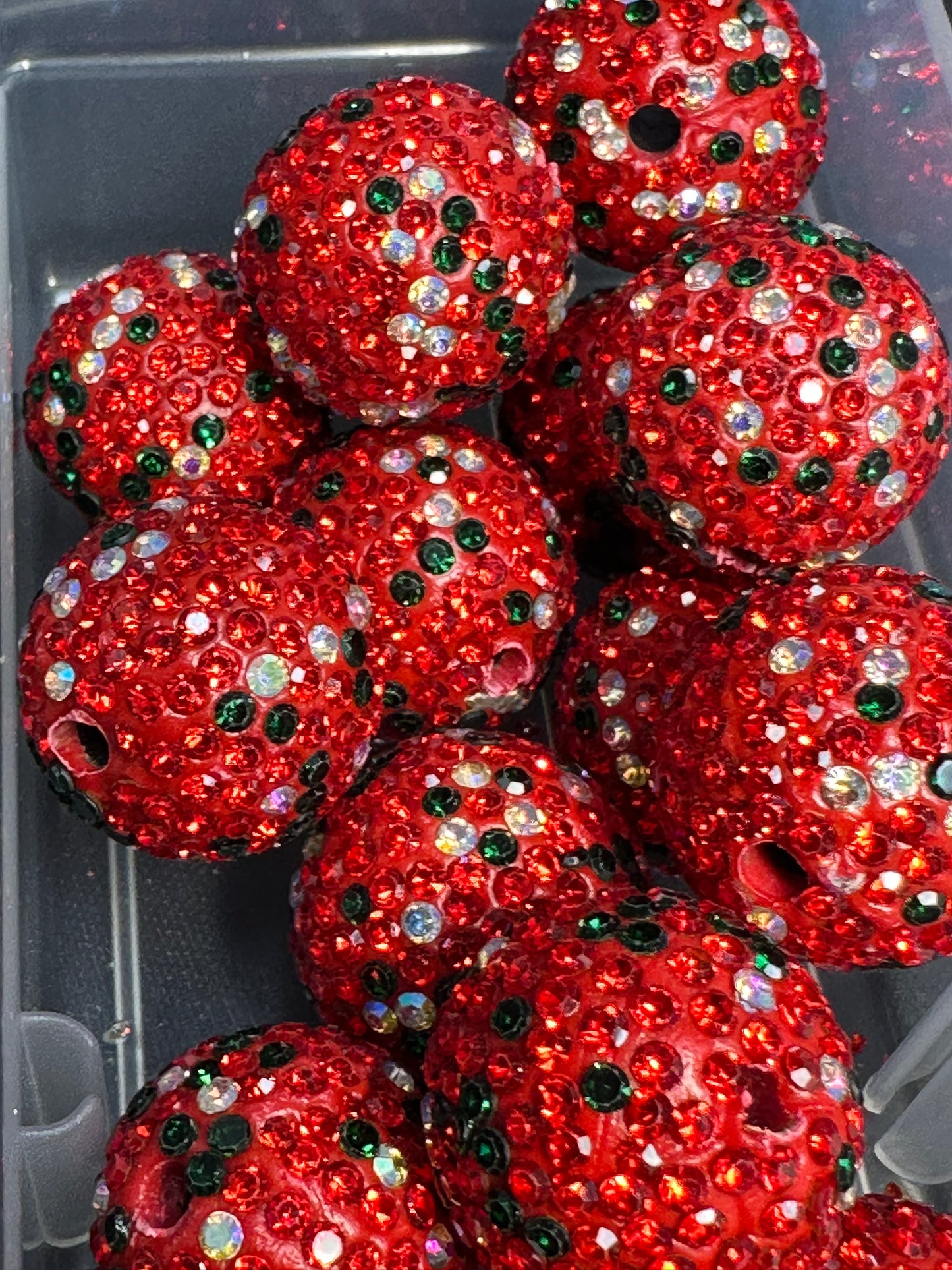 Five (5) Christmas rhinestone beads included/fancy Bead/ beadable pen/ keychain bead/ pastel beads/assorted colors/20mm