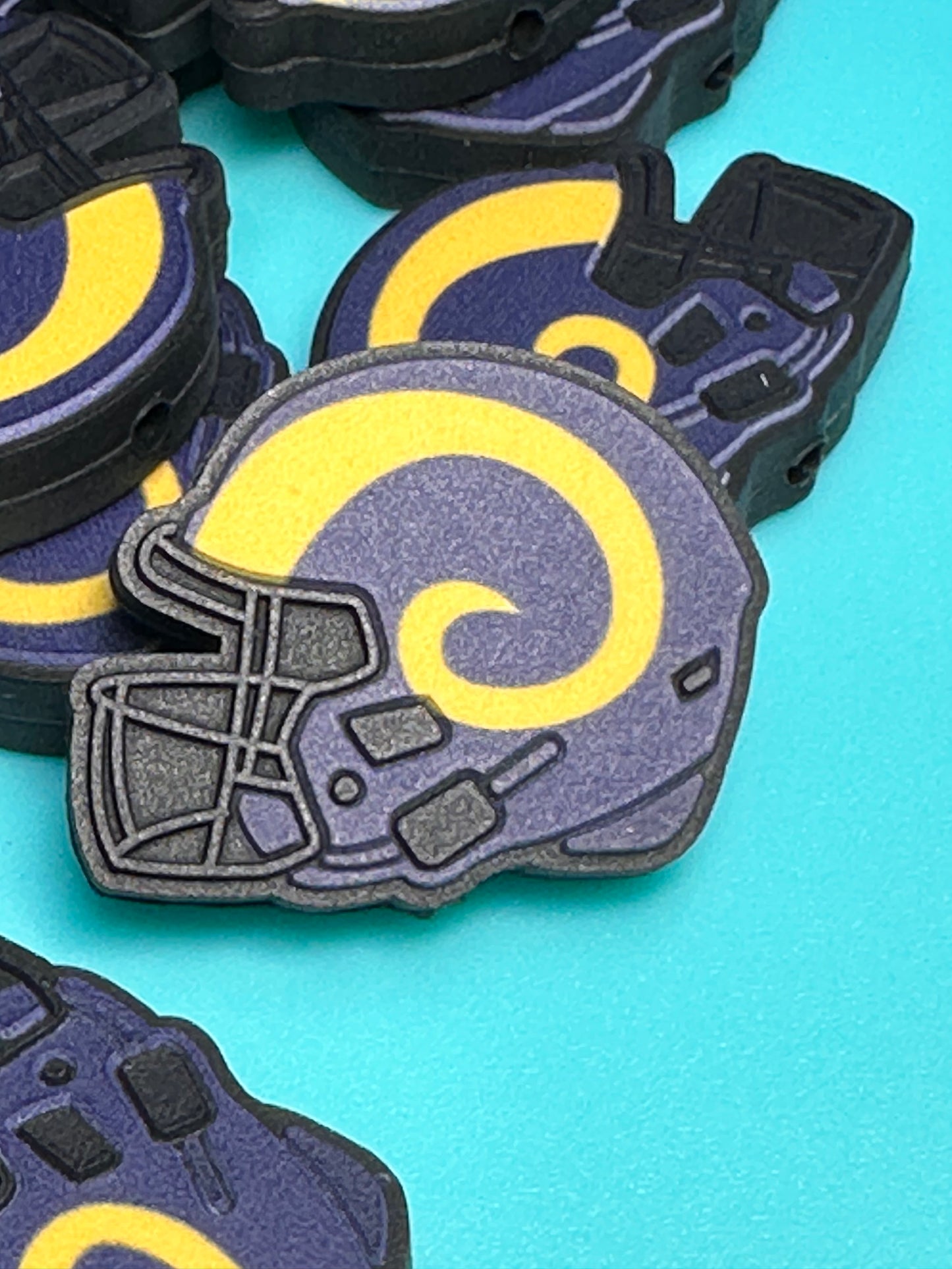 Football helmet shaped Los Angeles Rams focal bead