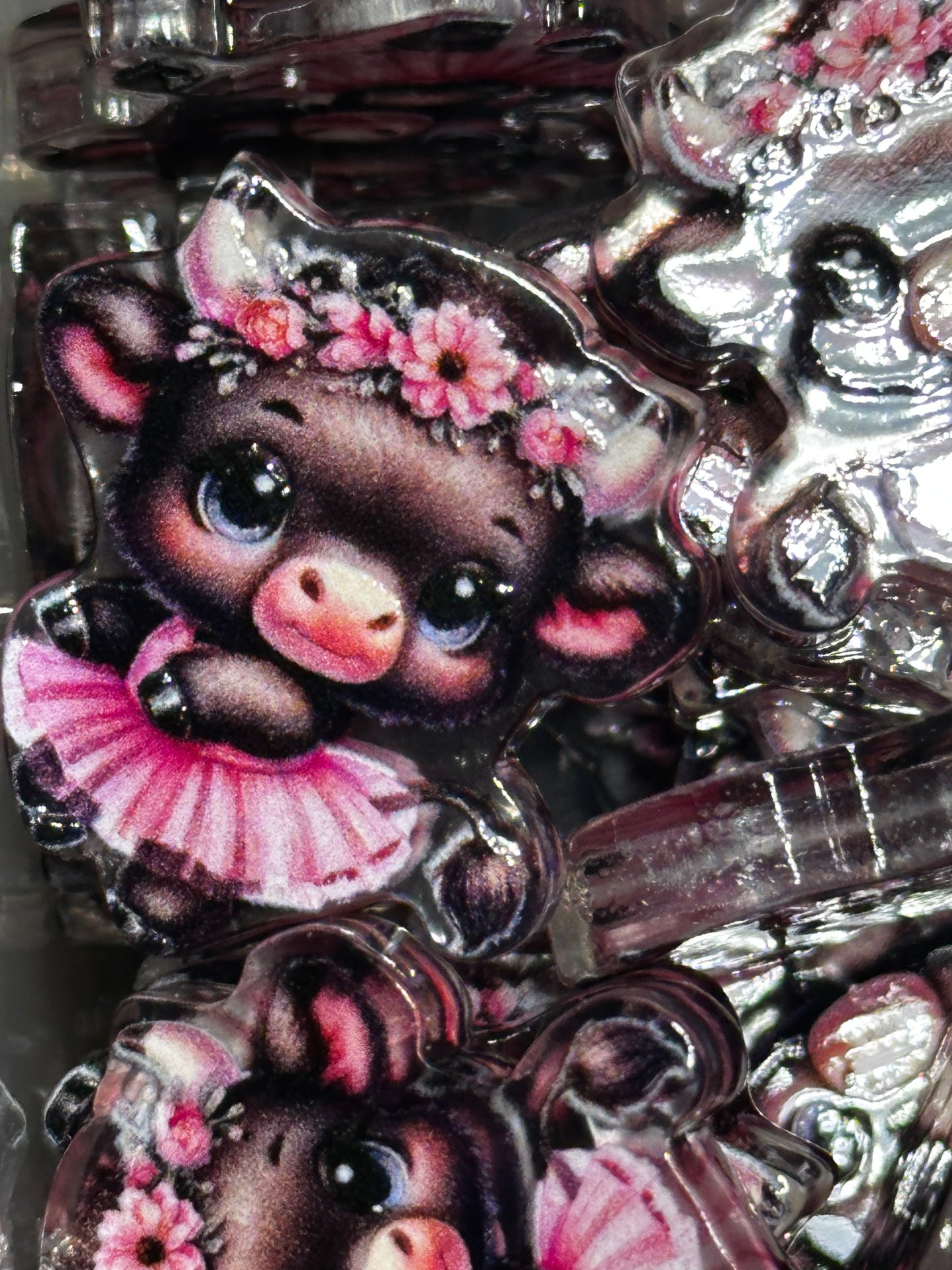 Cute girl cow in pink dress acrylic focal bead- set of 2/ focal bead/ pen beading / keychain bead/
