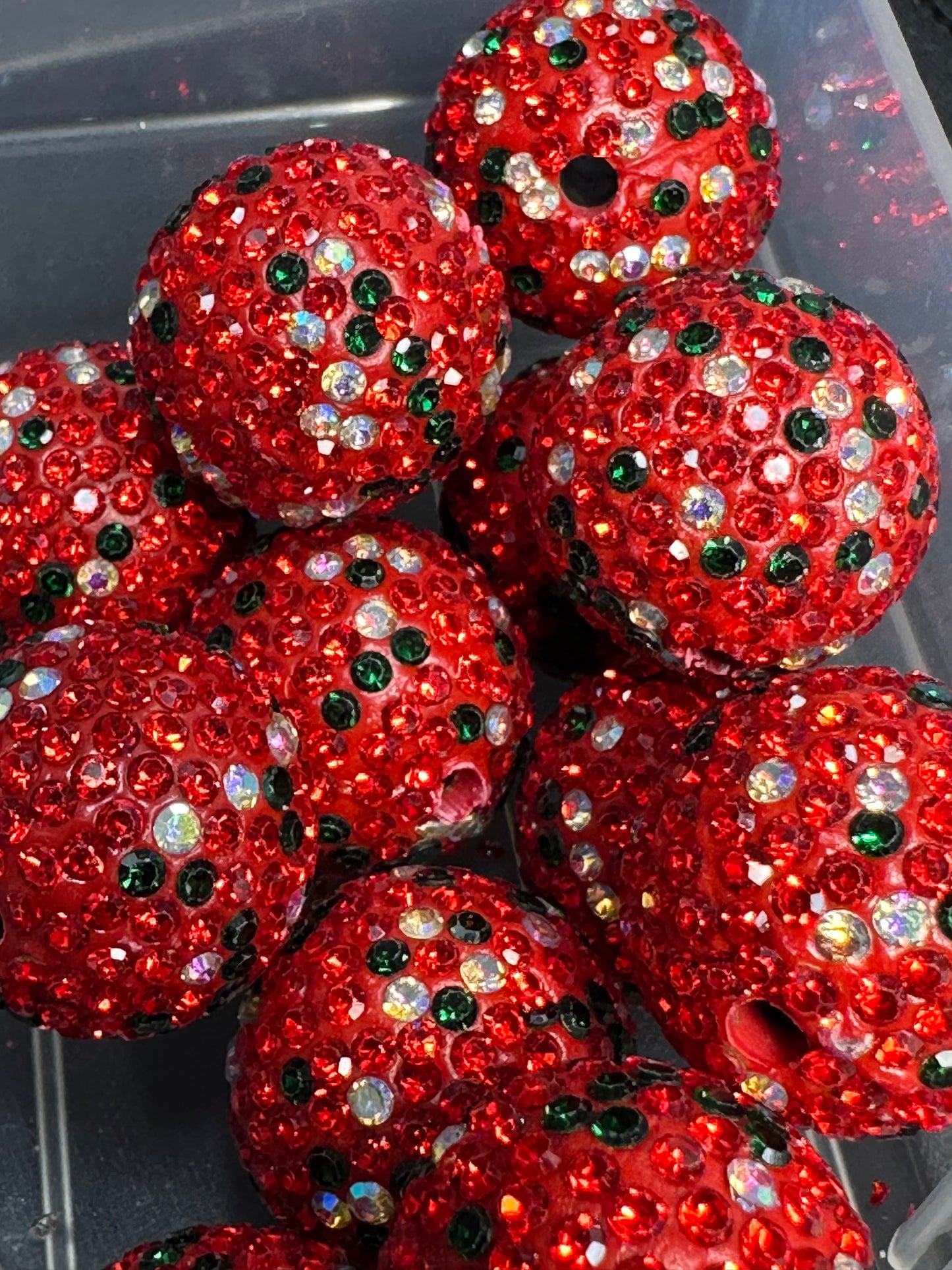 Five (5) Christmas rhinestone beads included/fancy Bead/ beadable pen/ keychain bead/ pastel beads/assorted colors/20mm