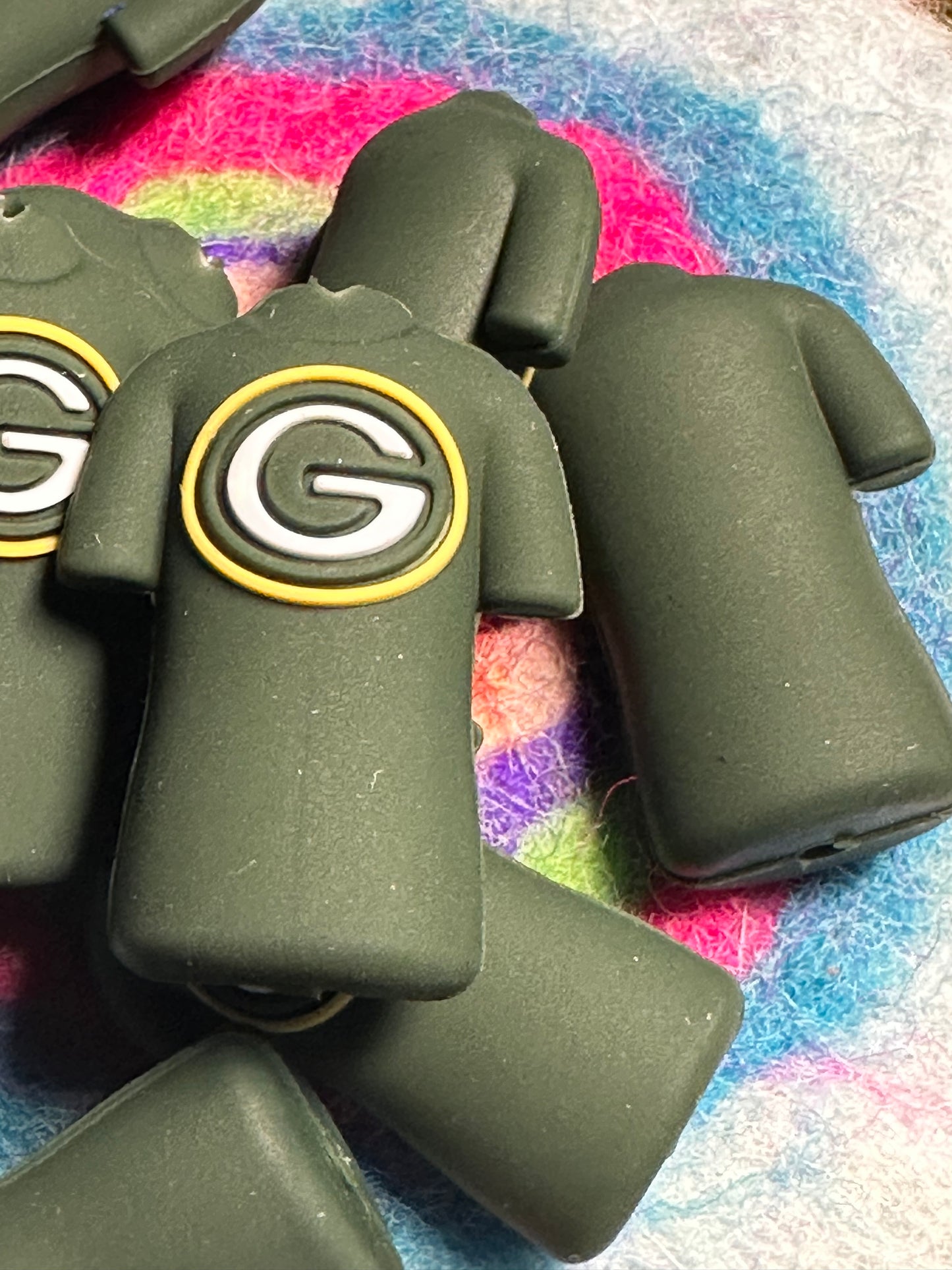 3D Green Bay football jersey shaped focal bead