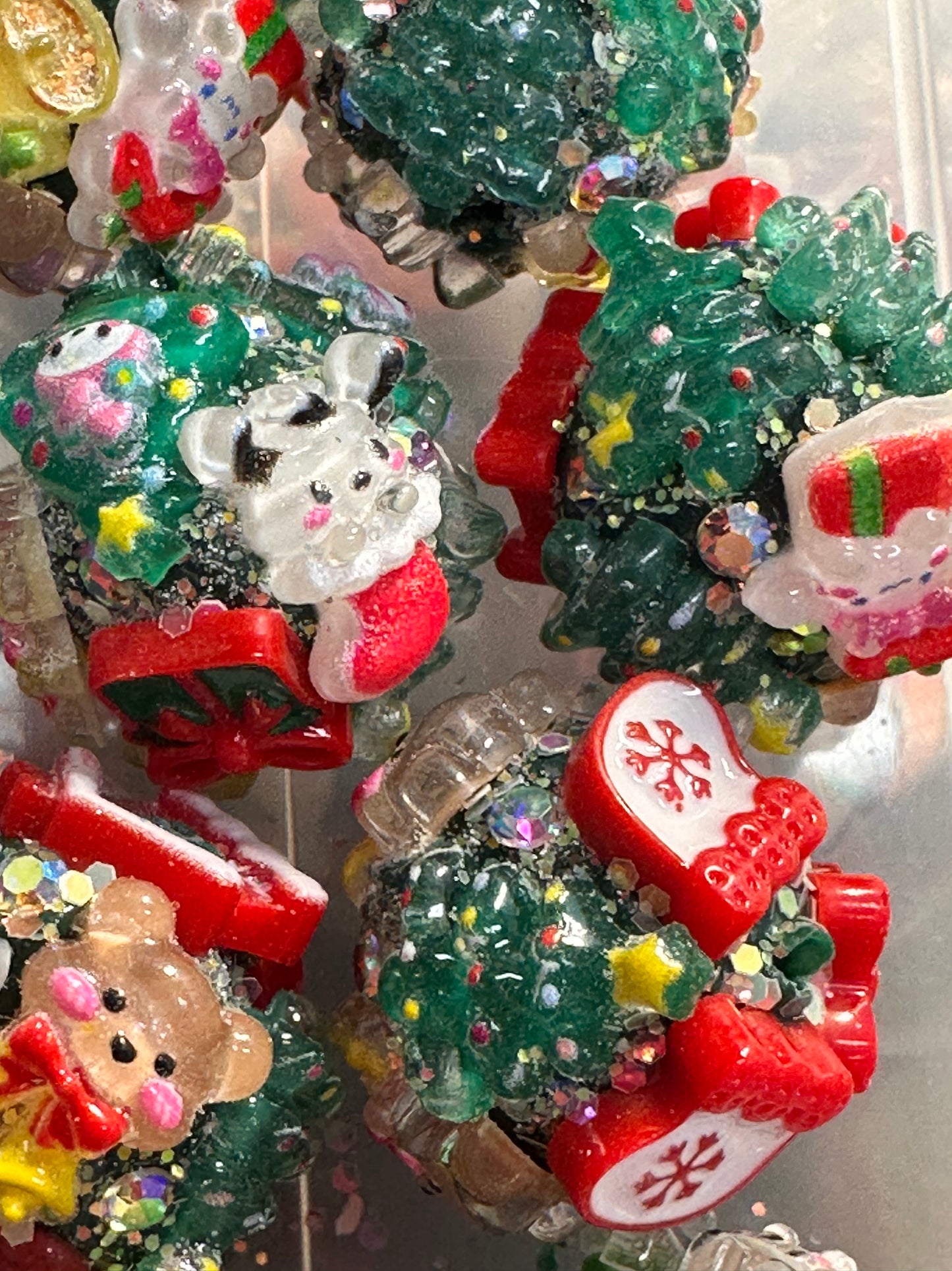 Fancy handmade glow in the dark Christmas beads/luminous/fancy Beads/ beadable pen/ keychain bead/ /20mm approx./ clay beads with charms/tree/sanrio/house/kuku/poncho/ bear