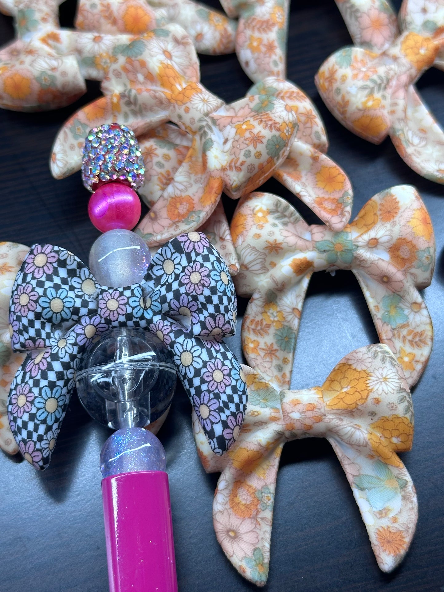 Silicone Sunflower Bow Focal Bead • Floral Bow Charm • DIY Beaded Pen Supply