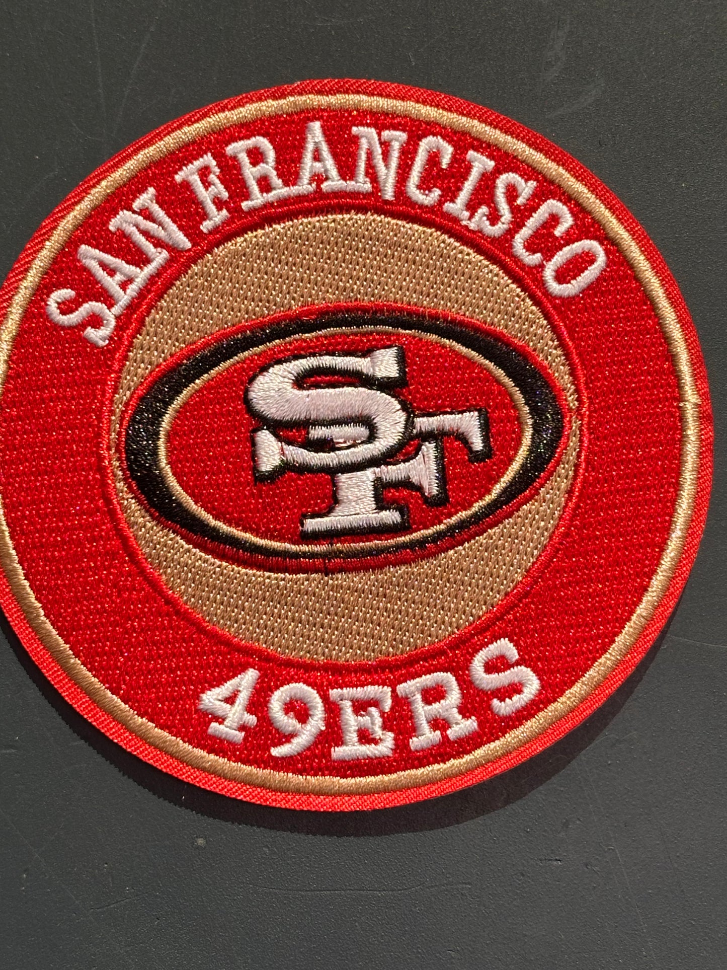 SF 49ers/EMBROIDERED IRON ON PATCH/ SIZE APPROX 4" ROUND/ QUALITY MATERIAL/FABRIC PATCHES/FOOTBALL TEAM