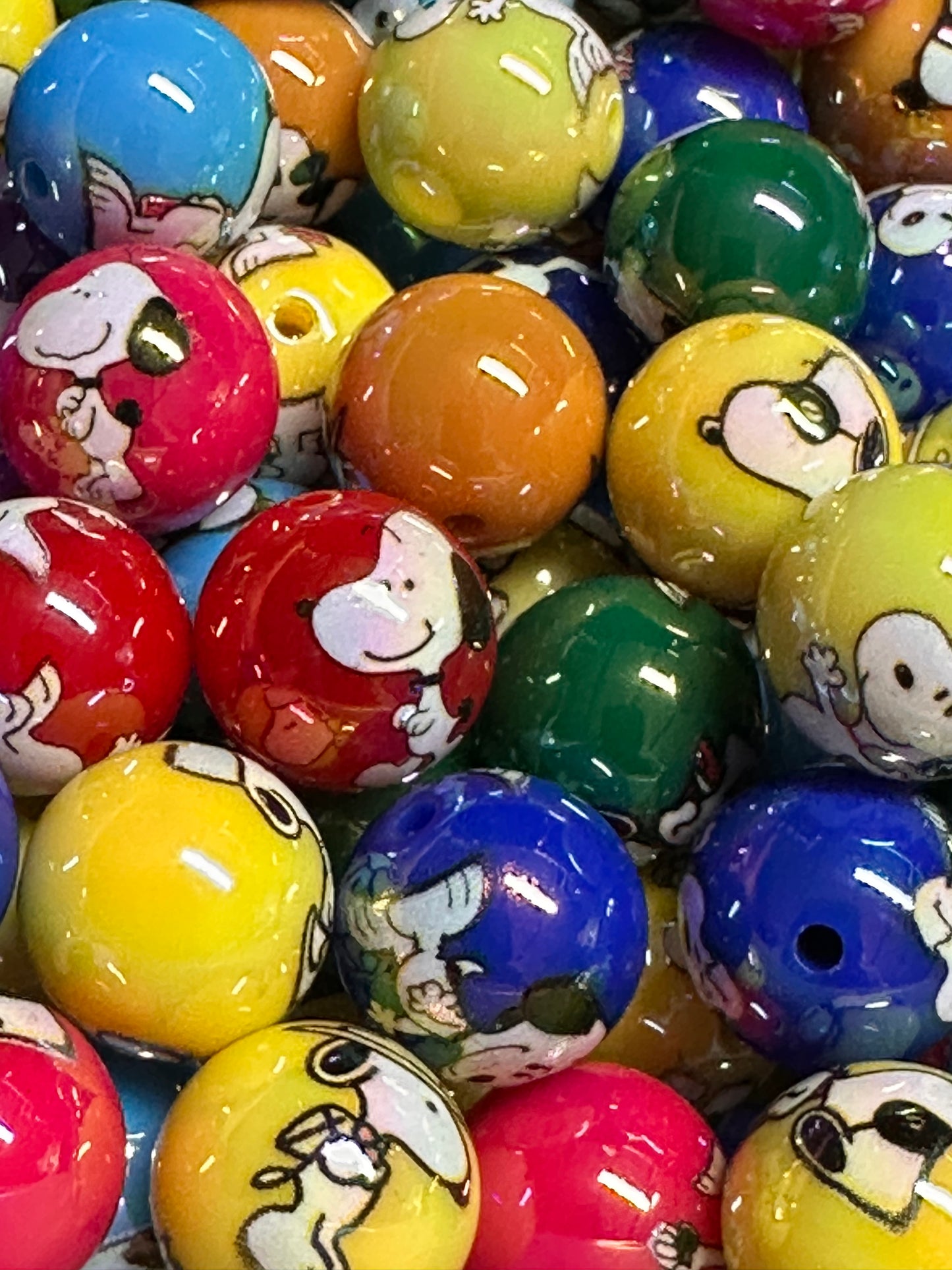 Ten (10) colorful dog beads/ round shaped beads/ pen beading beads / keychain beads/ DIY/ 16mm/ white dog with black ears