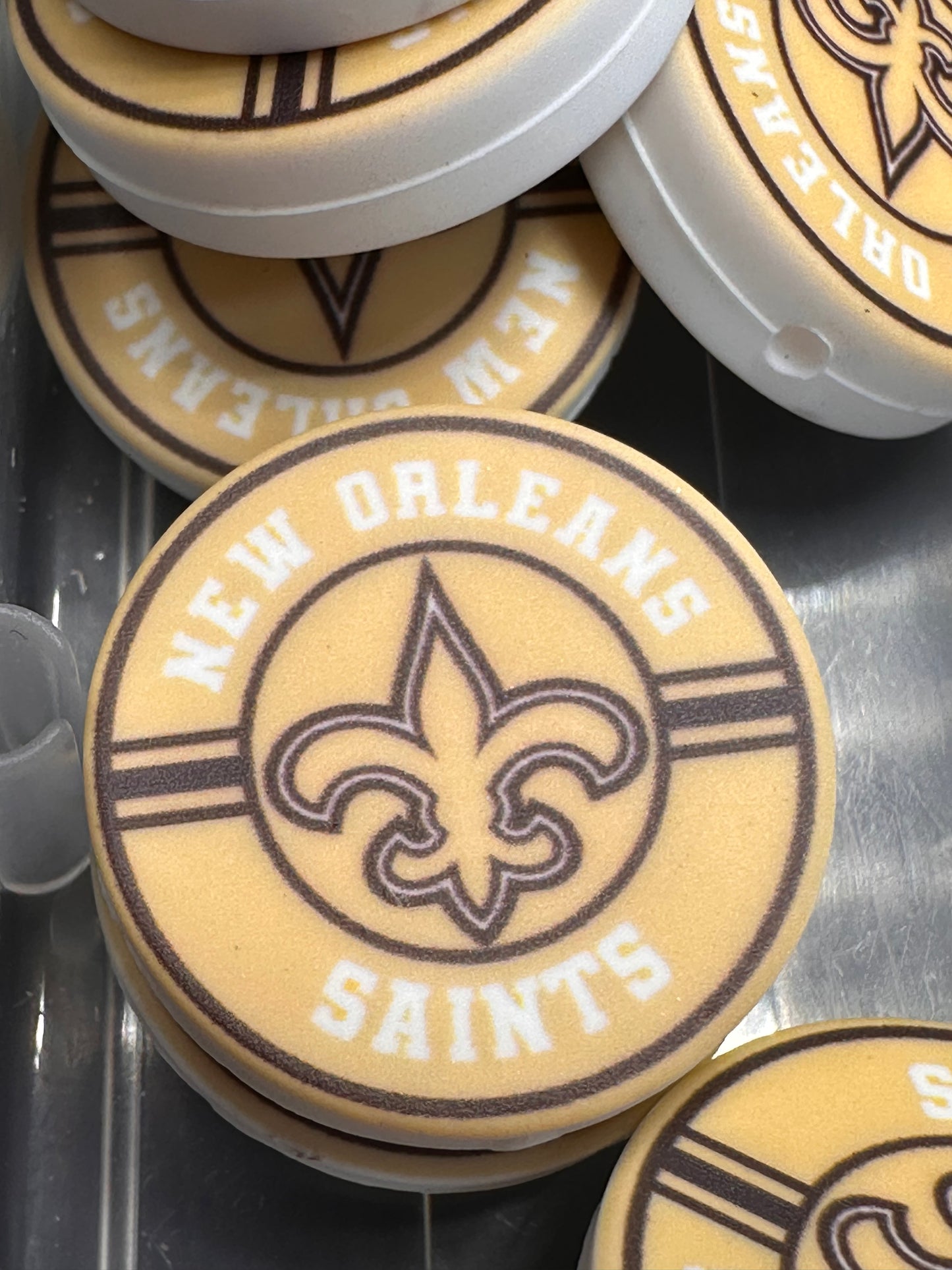 NEW Saints focal bead/ football/ printed silicone bead
