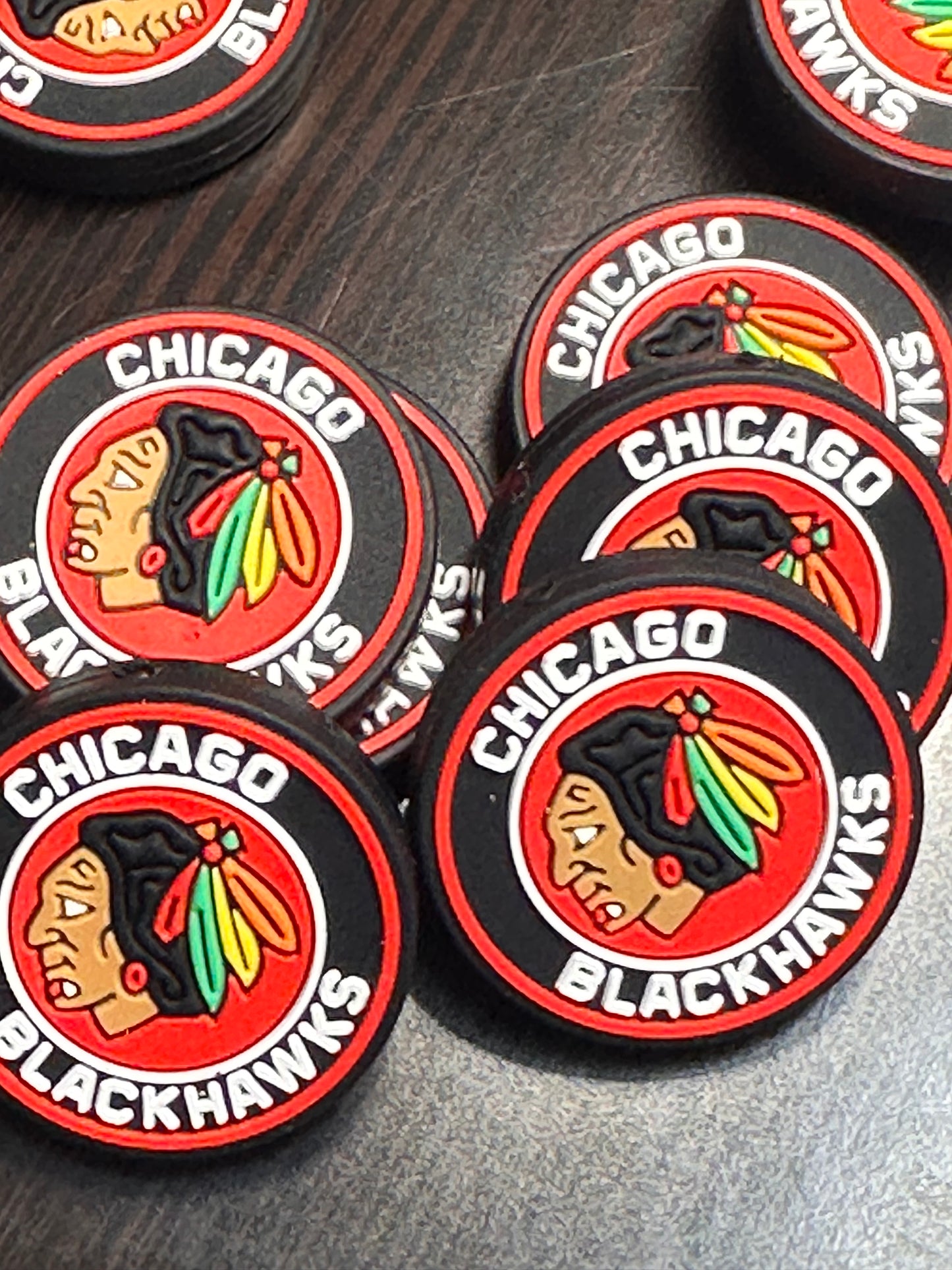 Chicago Blackhawks round focal bead/ ice hockey