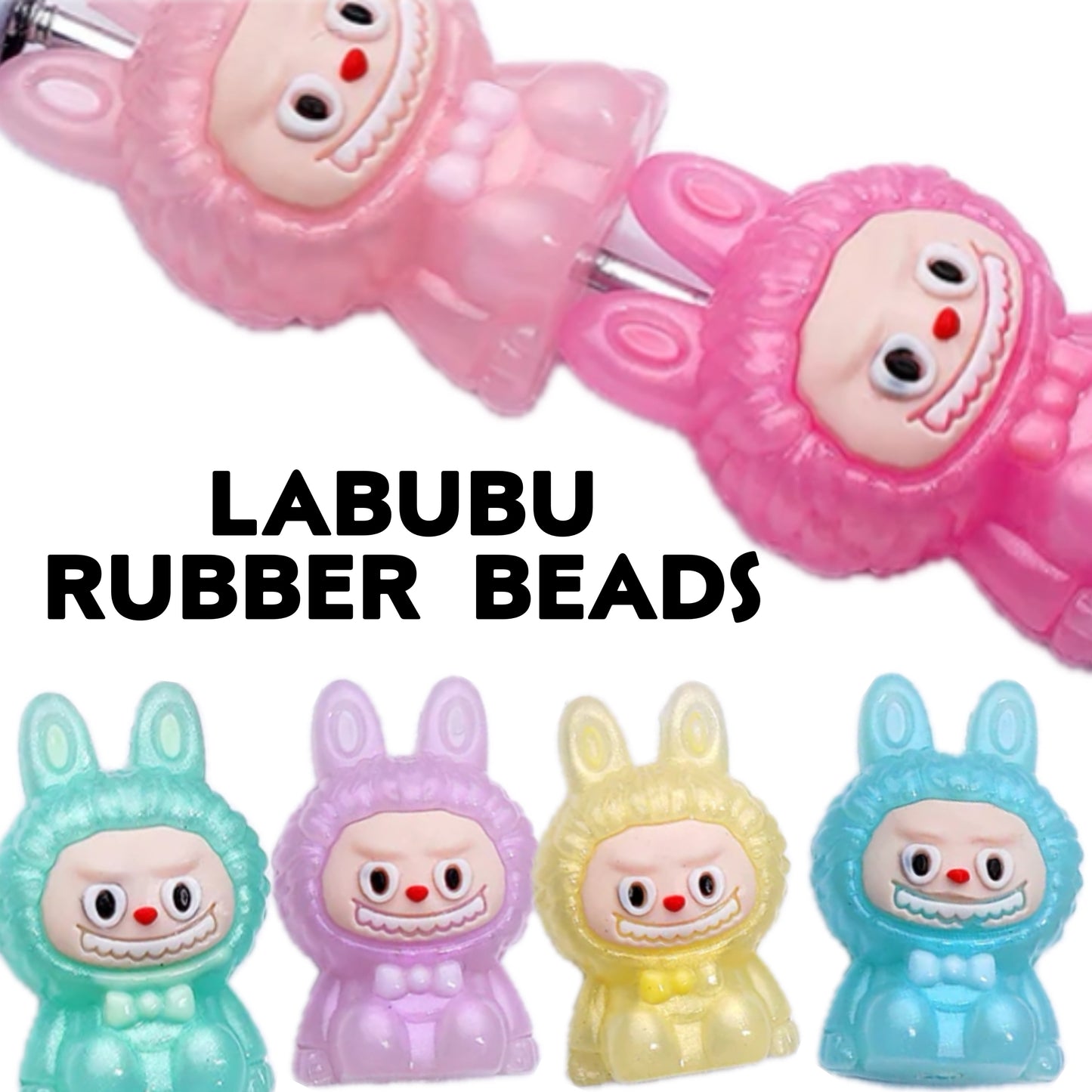 3D sitting Labubu focal bead/ set of five (5) random pvc rubber focal bead for pen beading/monster/ elf approx 28mmx18mm