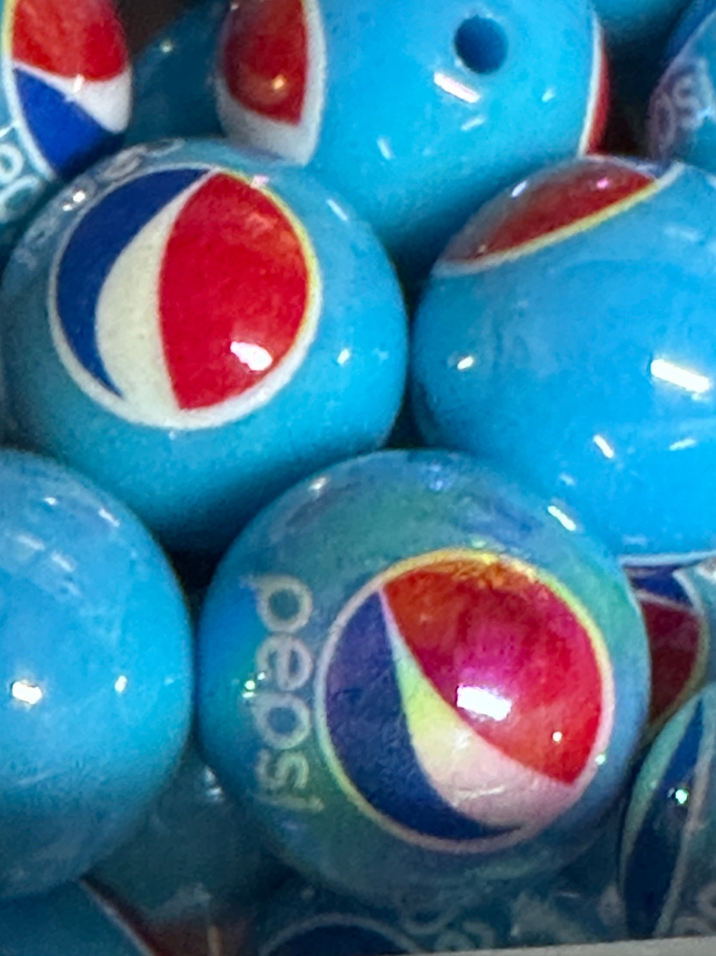 Blue jelly beads with soda/ Ten (10) acrylic assorted colors round shaped beads included/ jewelry Bead/ beadable pen beads/ keychain bead/ DIY