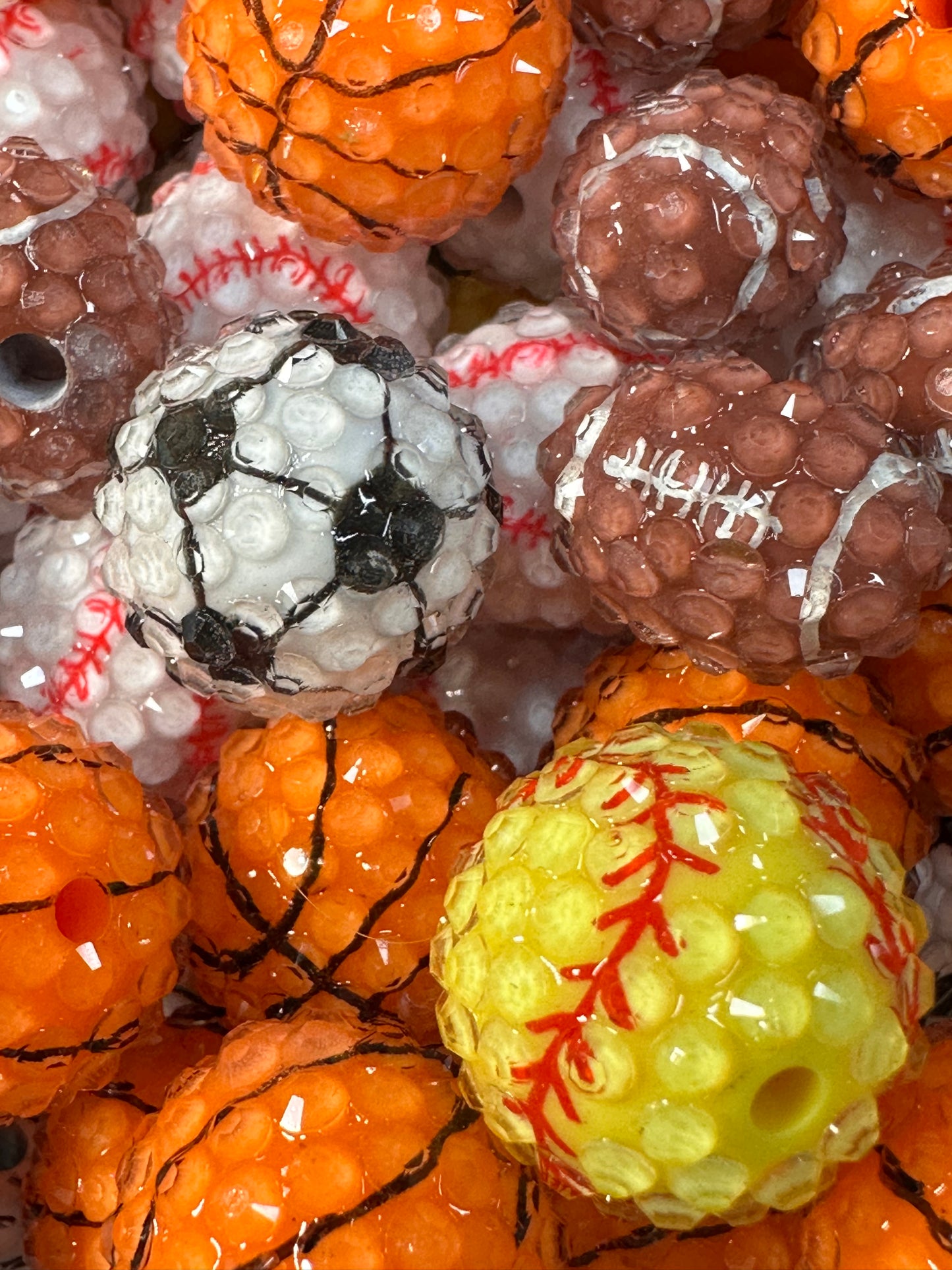 Five (5) Acrylic sports bead included/fancy Bead/ beadable pen/ keychain bead/choose your beads/20mm