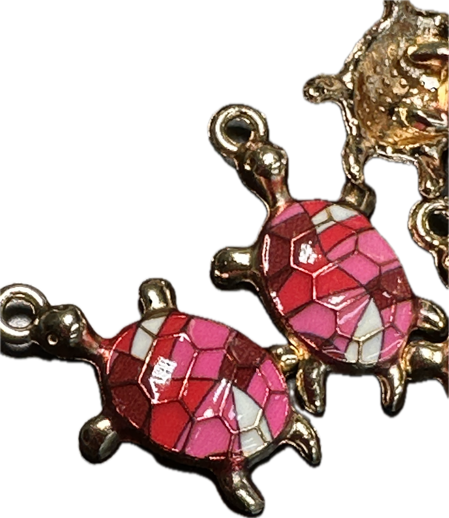 Pink mosaic enameled metal turtle charms/ DIY-earrings,necklace,charm bracelet/ sea turtle