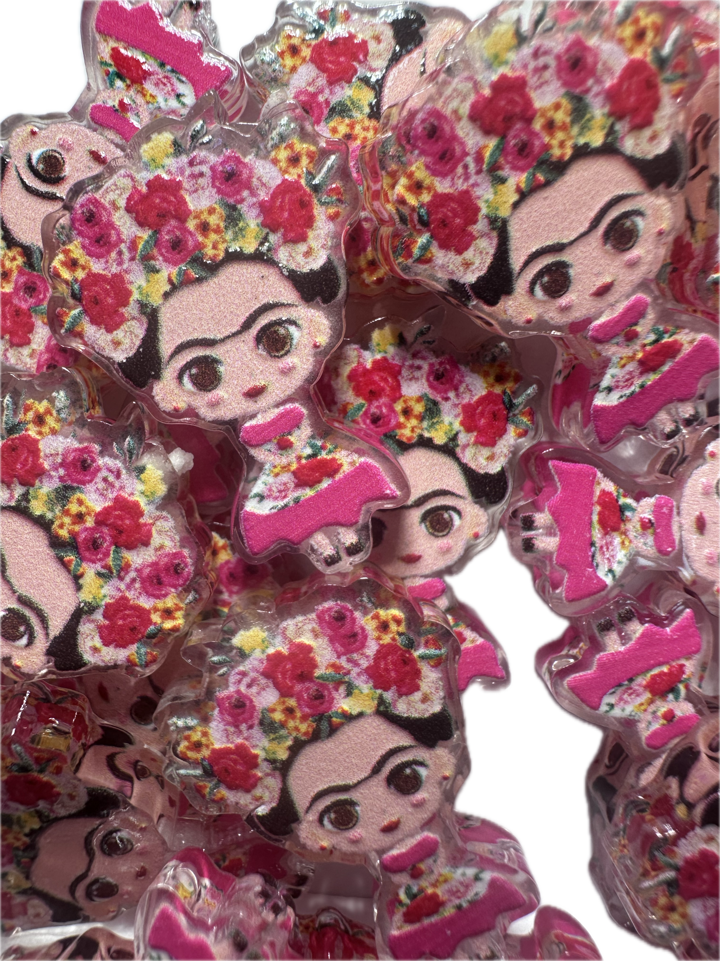 Mexican Lady artist acrylic focal bead- set of 2/ focal bead/ pen beading / keychain bead / Colorful Woman