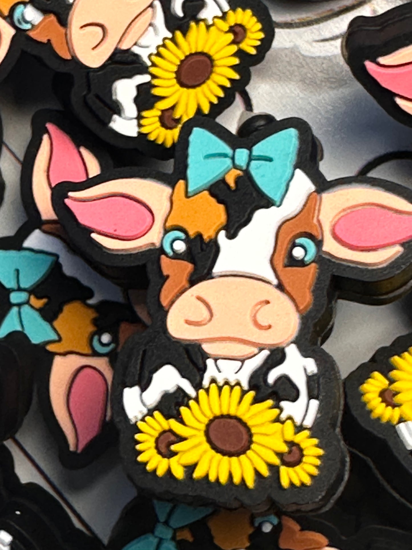 Country Cow Focal Bead/ beadable pen/ Silicone bead/ sunflower/ keychain bead