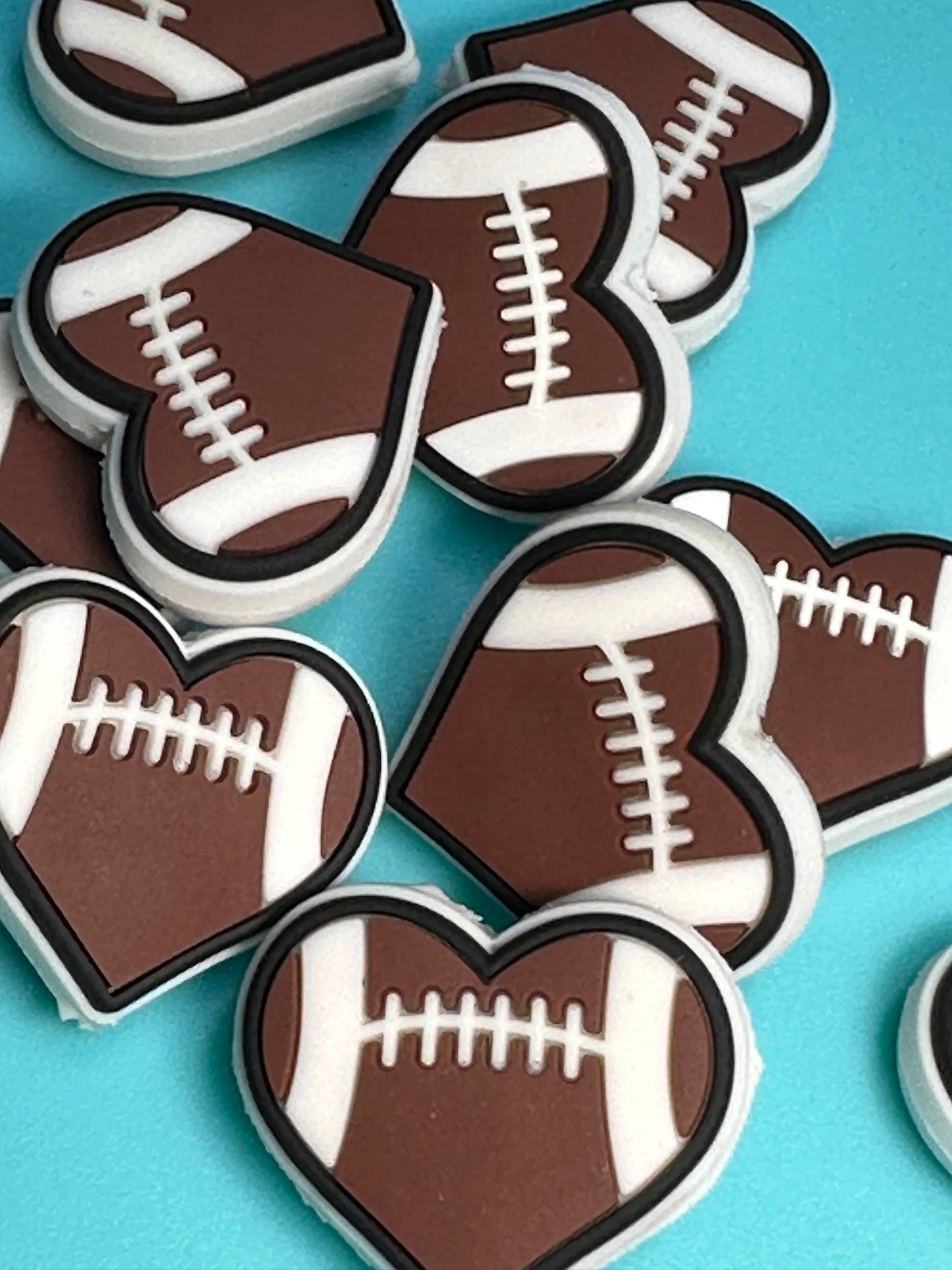 Football heart shaped silicone focal bead/ Football