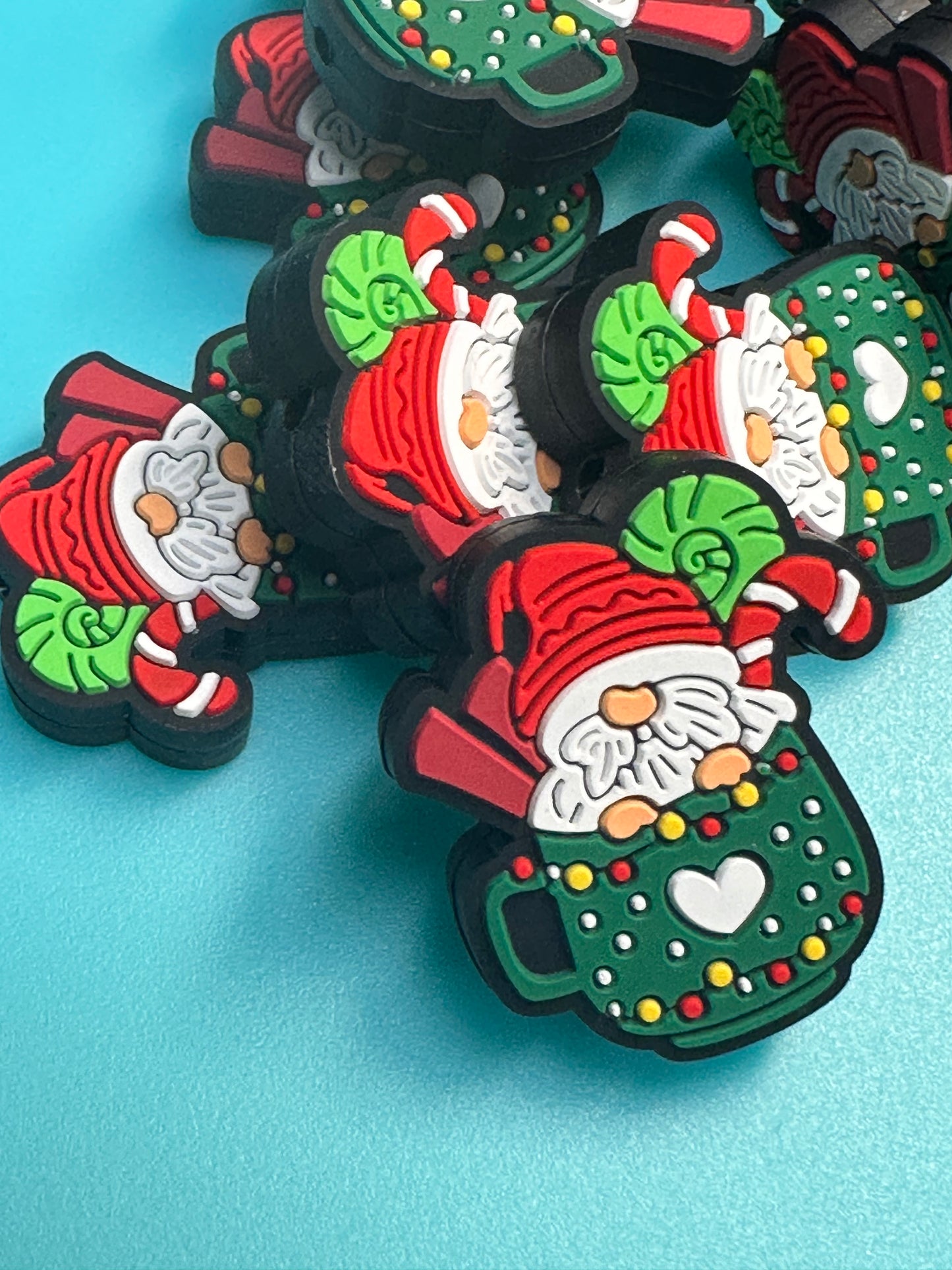 Gnome in Santa hat mug bead / Focal Bead/ beadable pen/ Silicone bead/ keychain bead/
