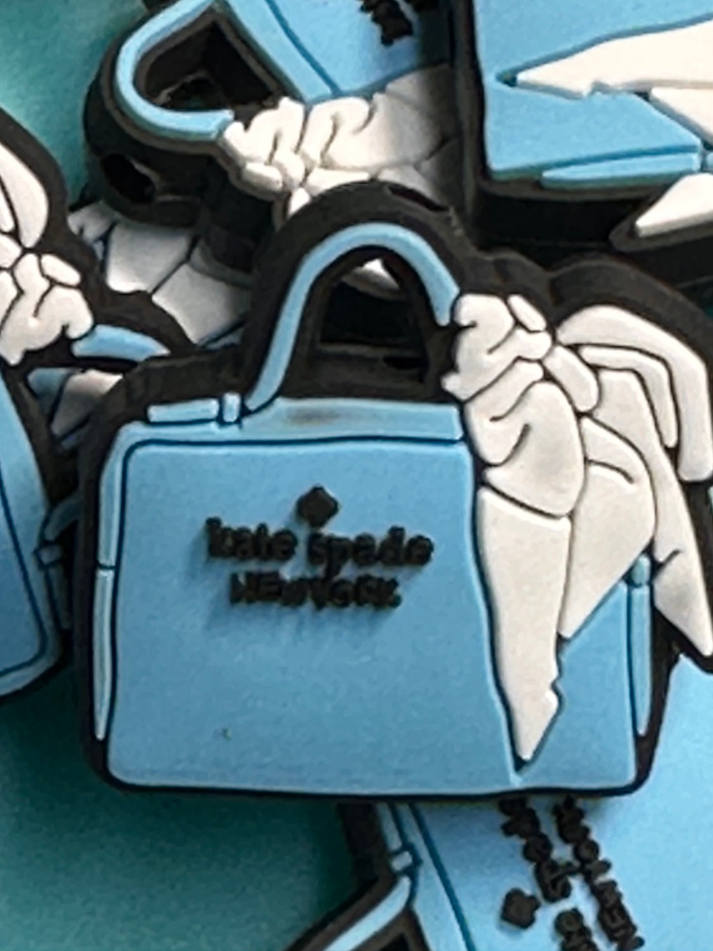 Light blue Purse Handbag silicone bead/ focal bead/KM tote with bow/ pen beading / keychain bead #3