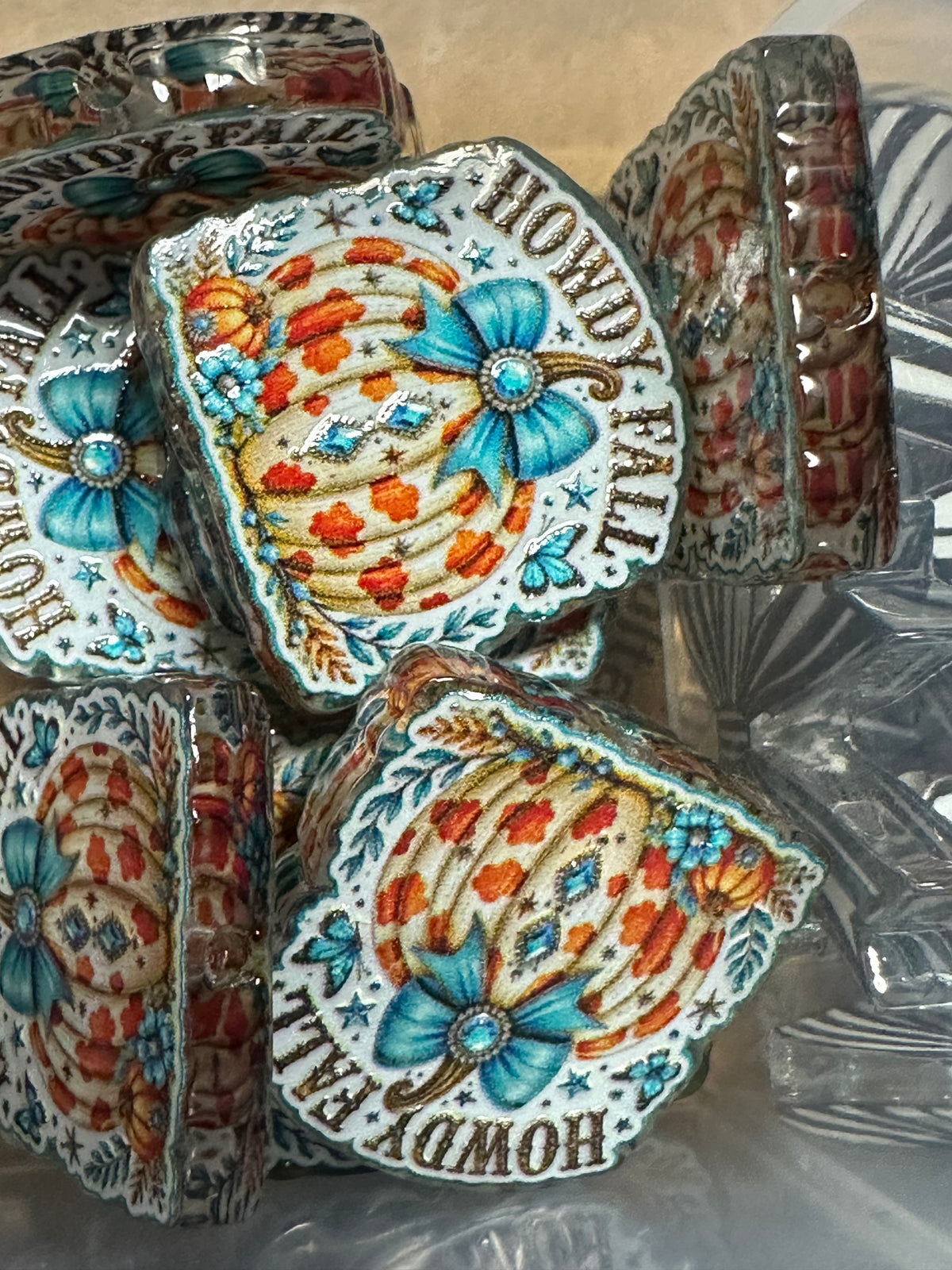 Fall pumpkin acrylic focal bead- set of 2/ focal bead/ pen beading / keychain bead/