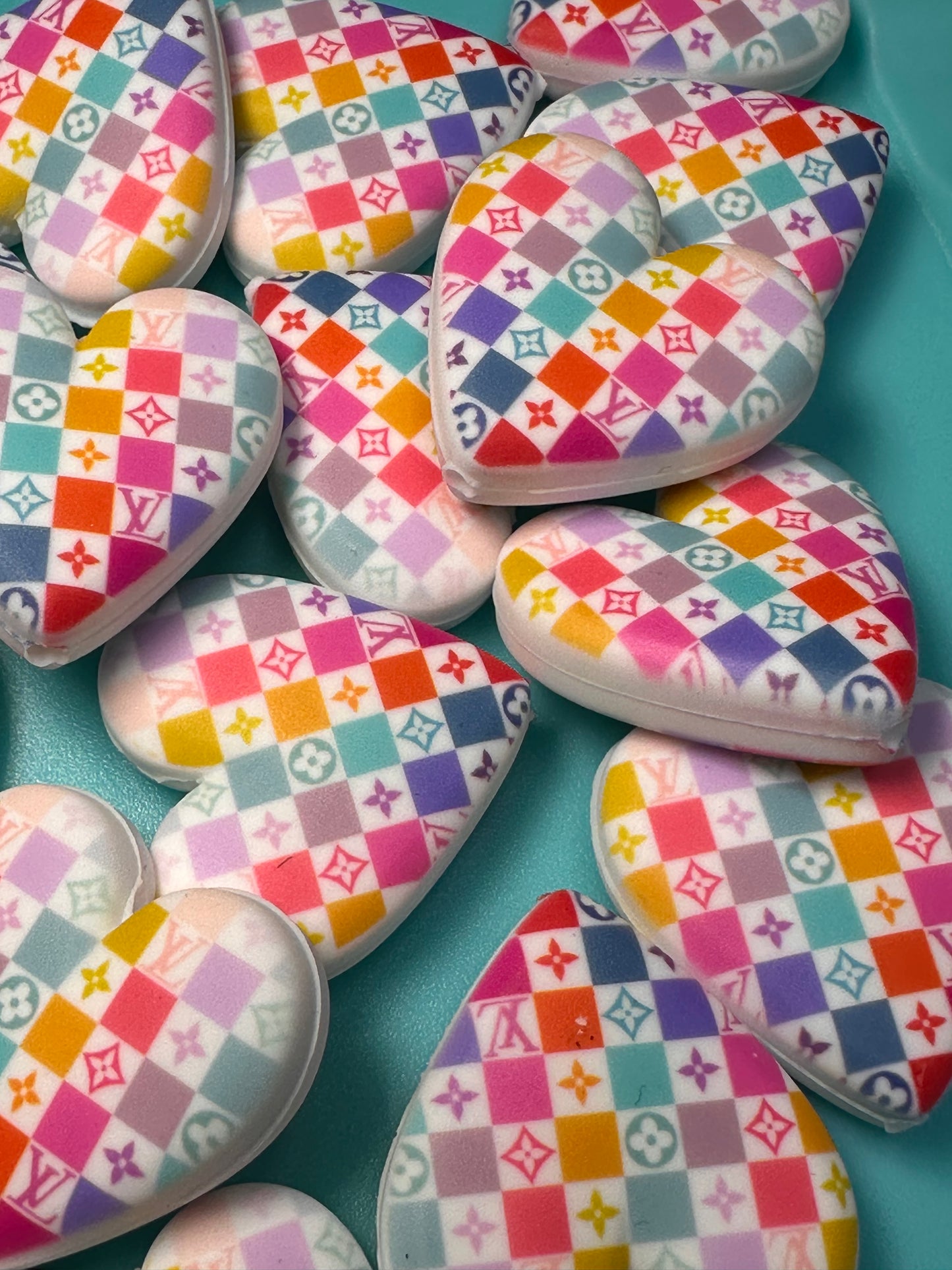 Heart shaped silicone focal bead with designs/ pen beading/ keychain bead/ DIY/ fancy bead #3