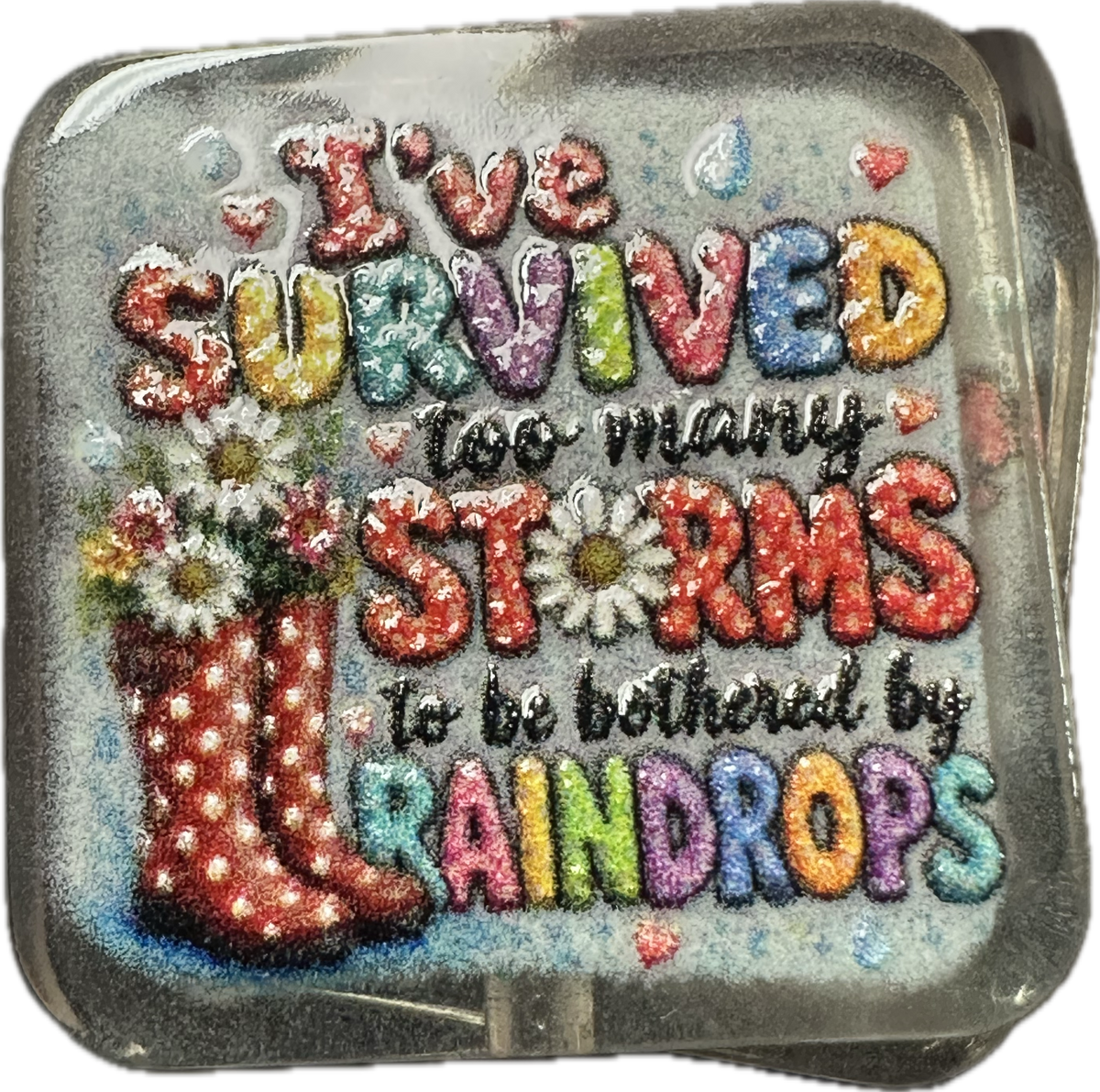 I survived acrylic focal bead- set of 2/ focal bead/ pen beading / keychain bead/ rain boots