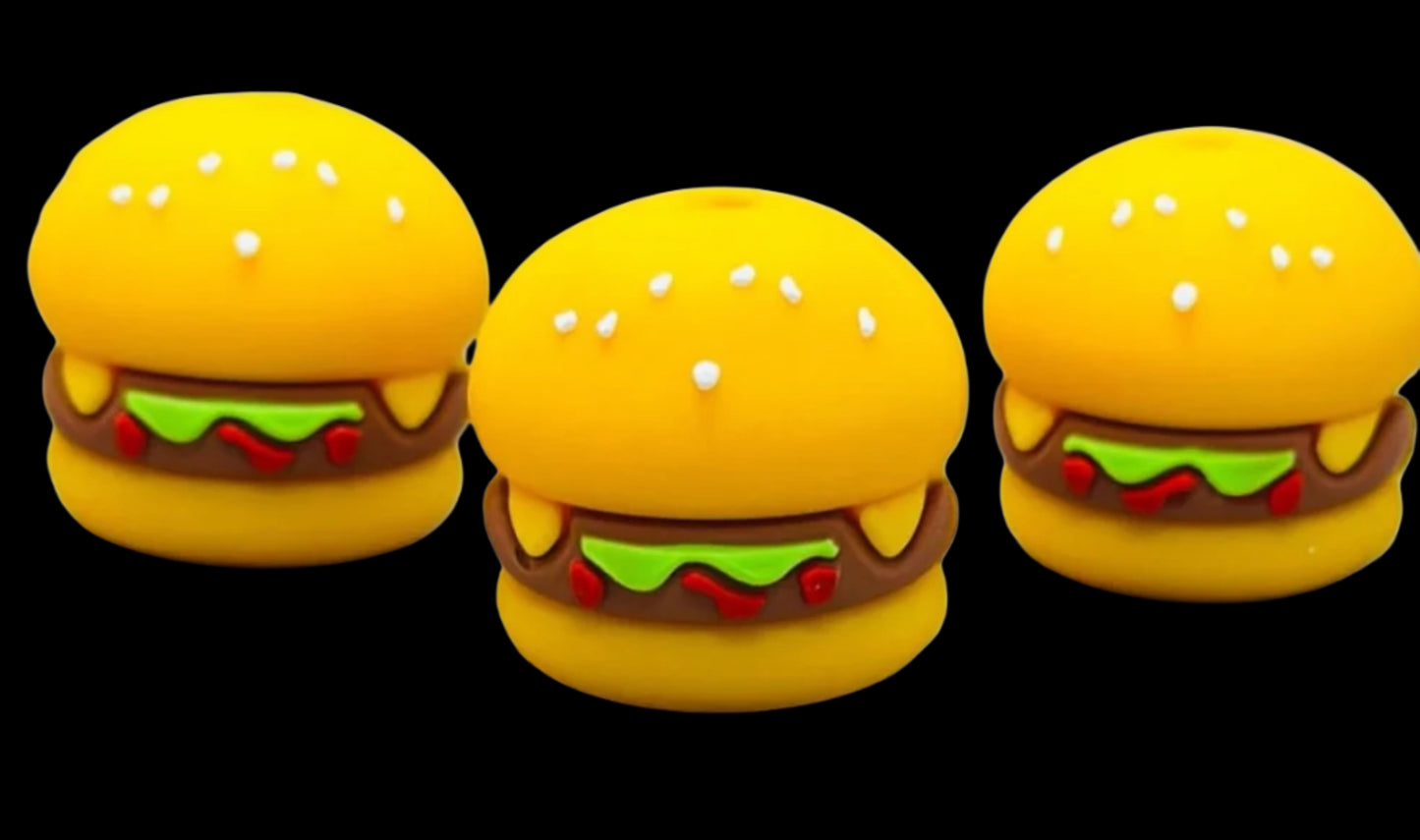 3D Burger Focal Bead/ beadable pen/ Silicone bead/ keychain bead/hamburger/food