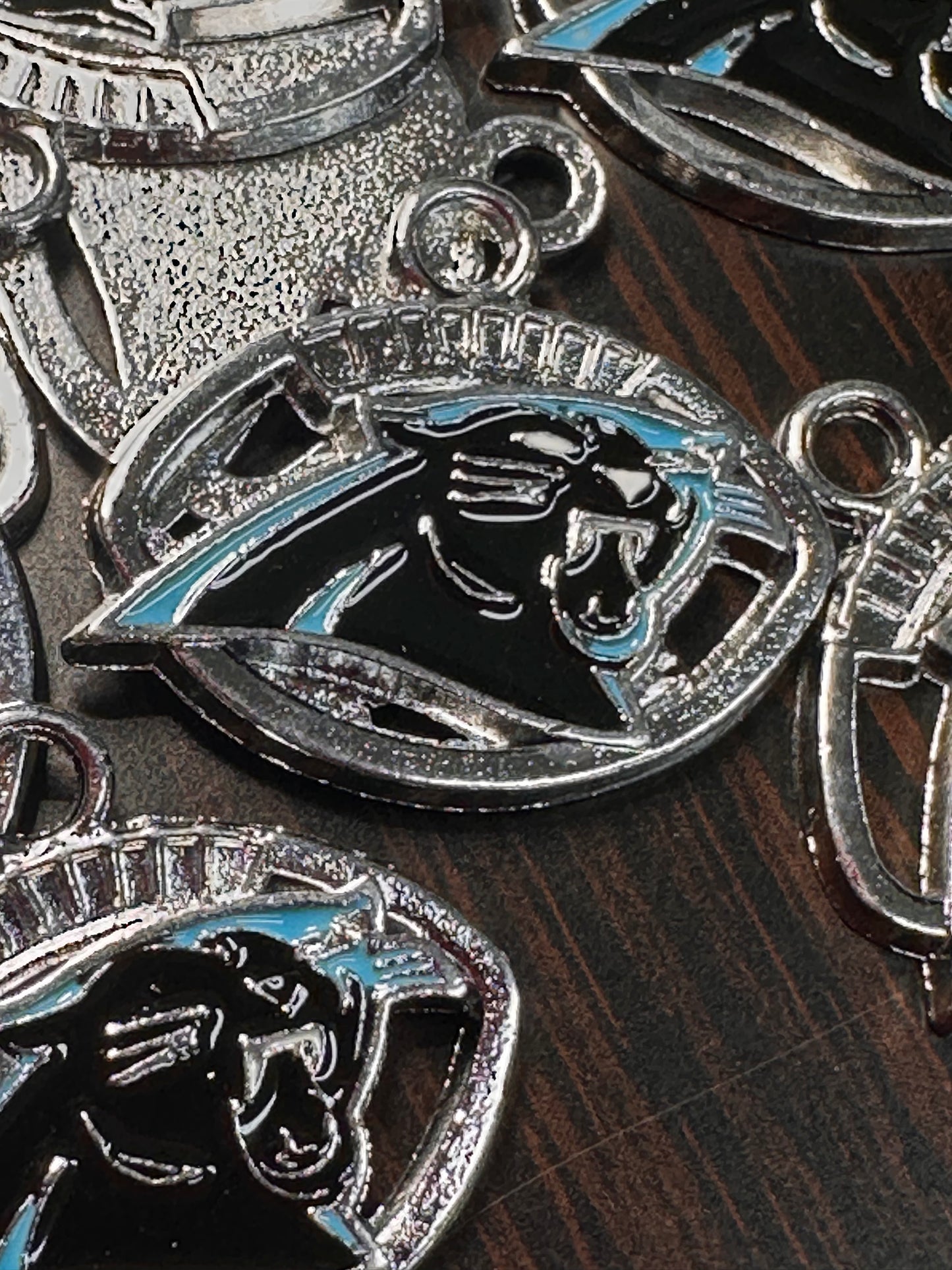 Enameled metal charms/ Carolina Panthers pendant/ DIY charm bracelet/ DIY necklace