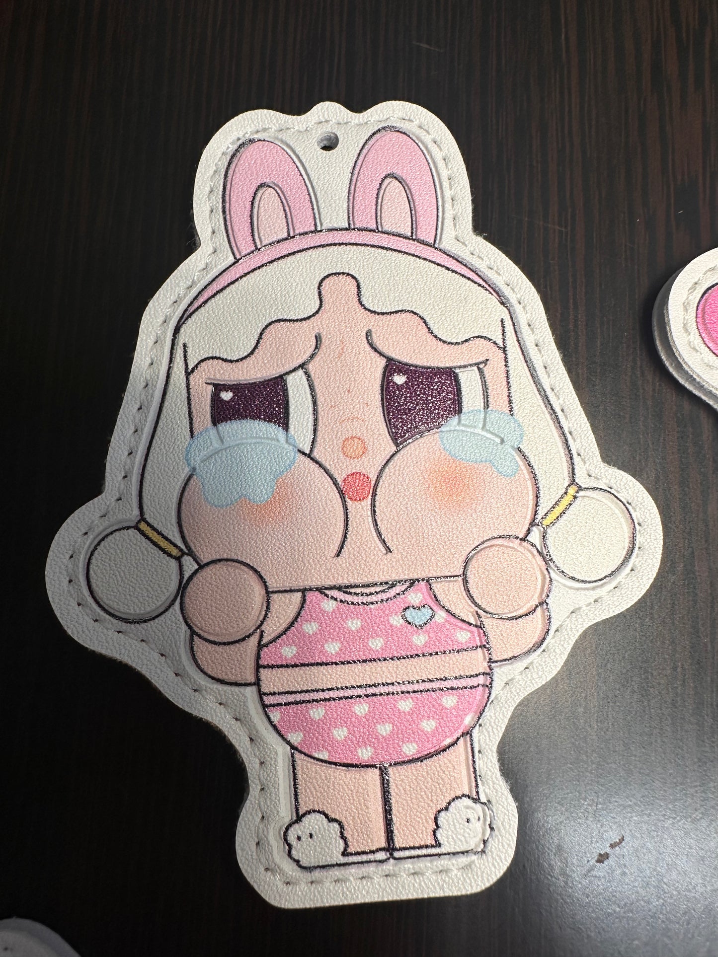 Cute Crying Girl Character Faux Leather Charms- for bag charms, keyrings, Christmas ornaments