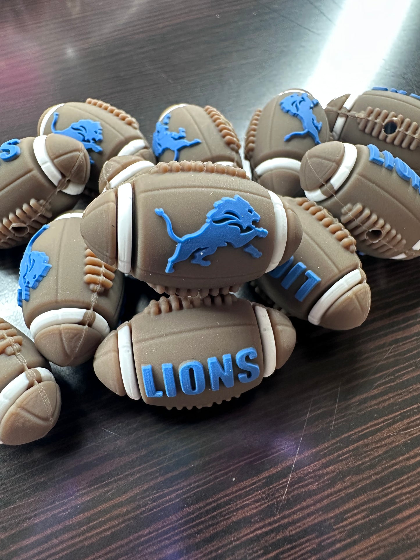 3D Detroit Lions football shaped focal bead/ silicone bead for DIY /brown and blue