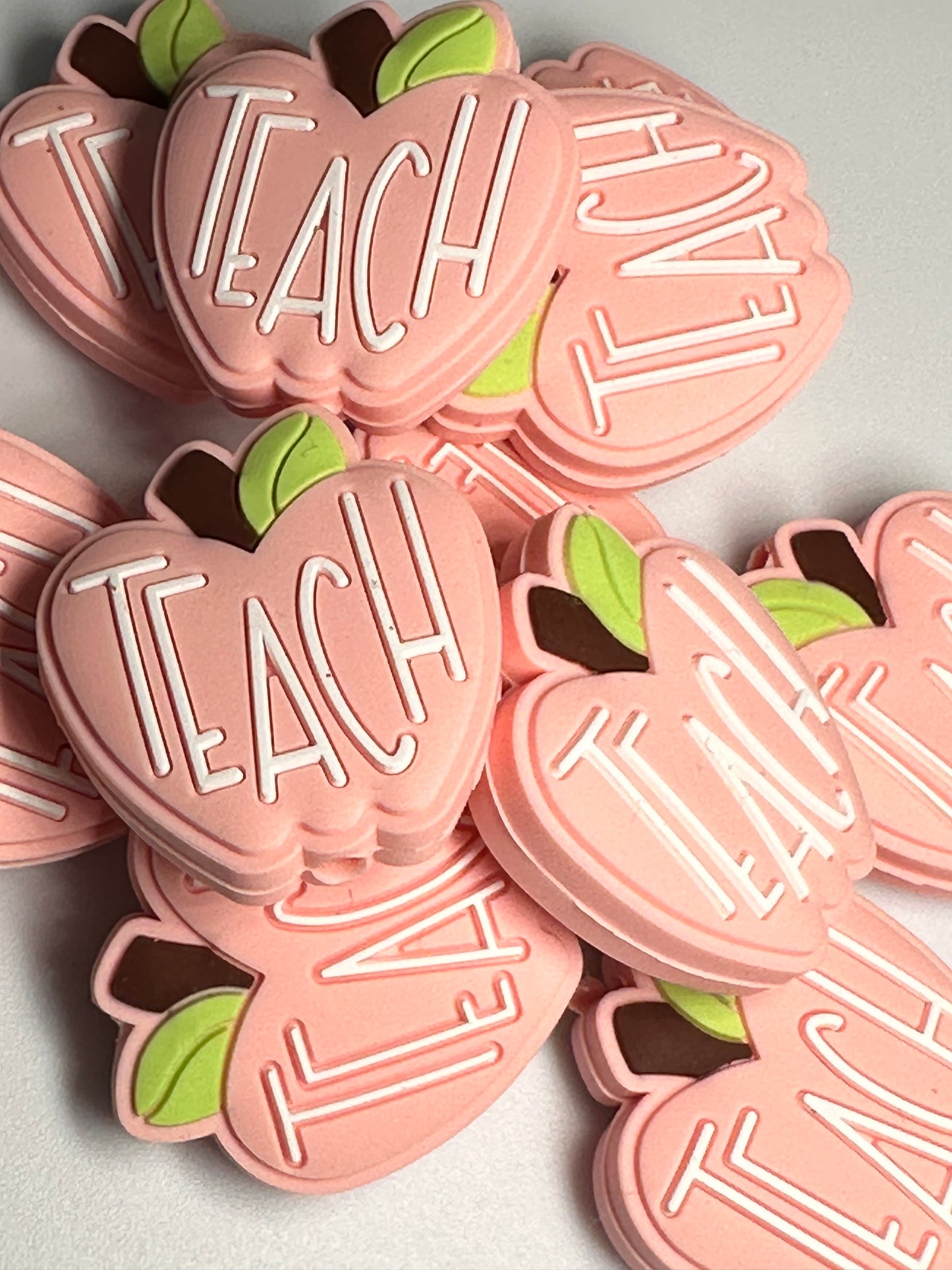 Pink Apple Teaching Focal Bead/ beadable pen/ Silicone bead/ keychain bead/