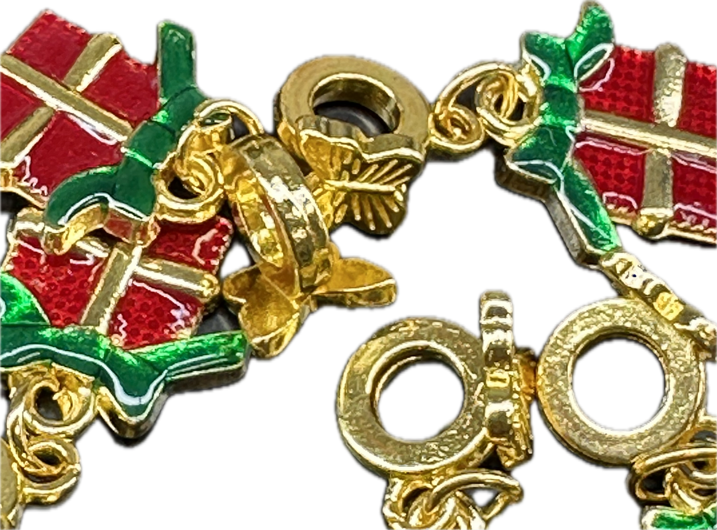 Red Christmas Gift Box Charms on Gold Bail Beads ā Holiday Present Pendant for Beadable Pens, Bracelets & Keychains (Sold in 1 or Set of 5)