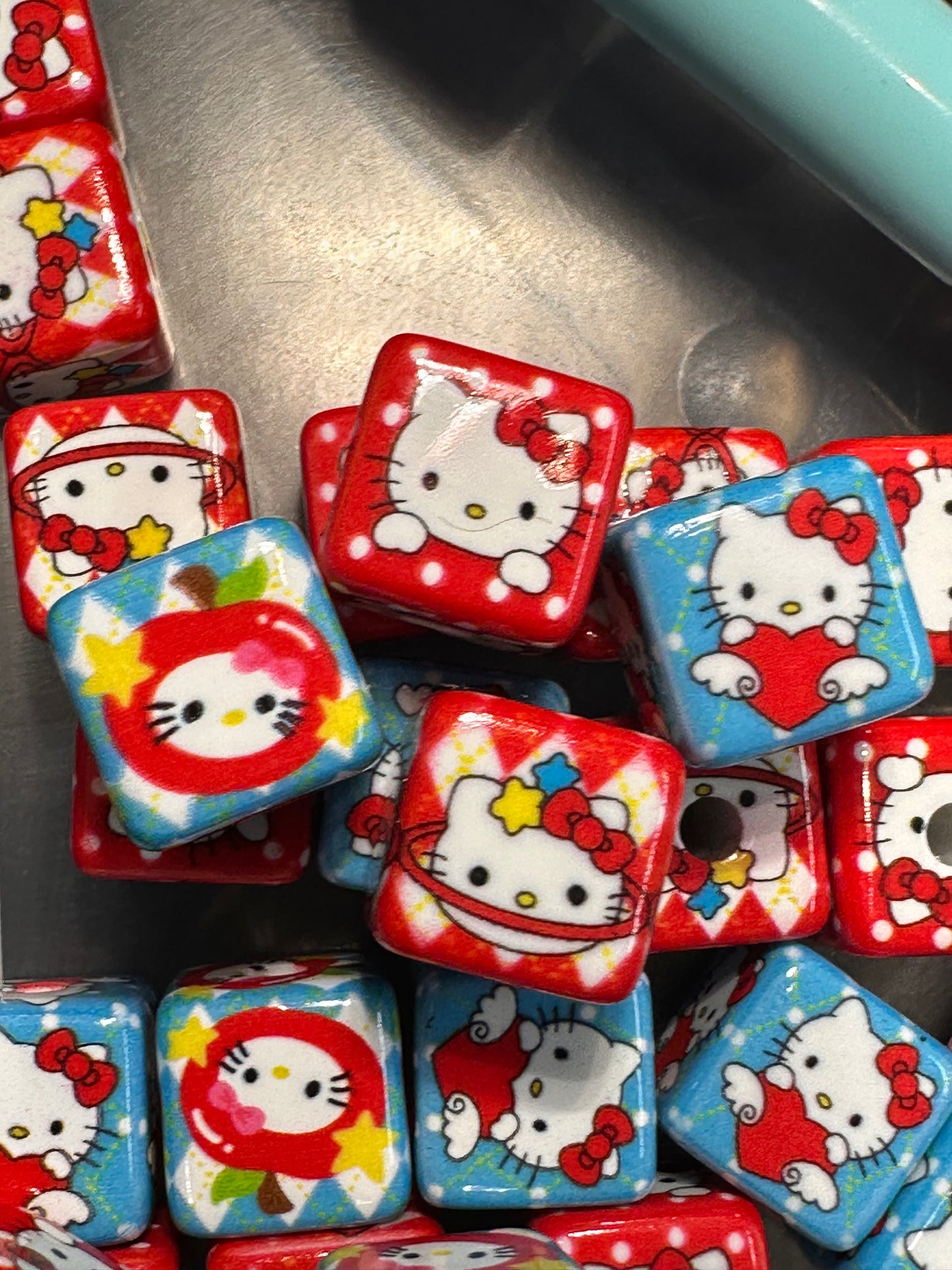 Ten (10) beads colorful cat squares/ cube shaped beads/ pen beading beads / keychain beads/ DIY/ 16mm