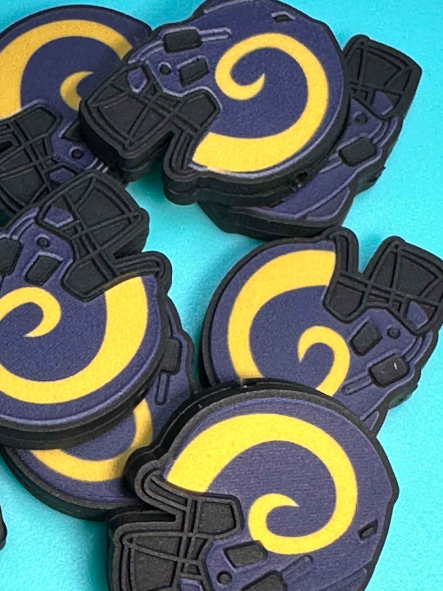 Football helmet shaped Los Angeles Rams focal bead