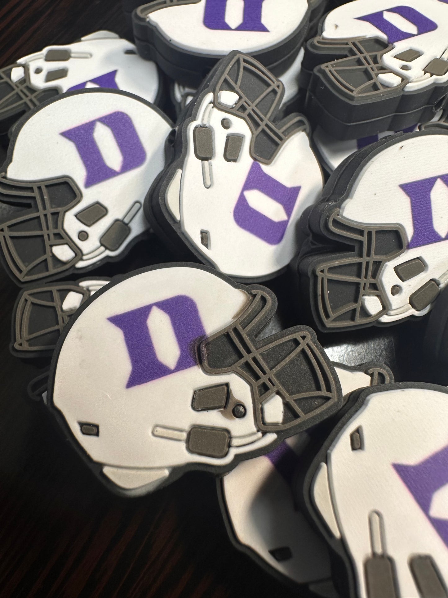 helmet shaped focal bead / football / blue devil/ Duke/ North Carolina