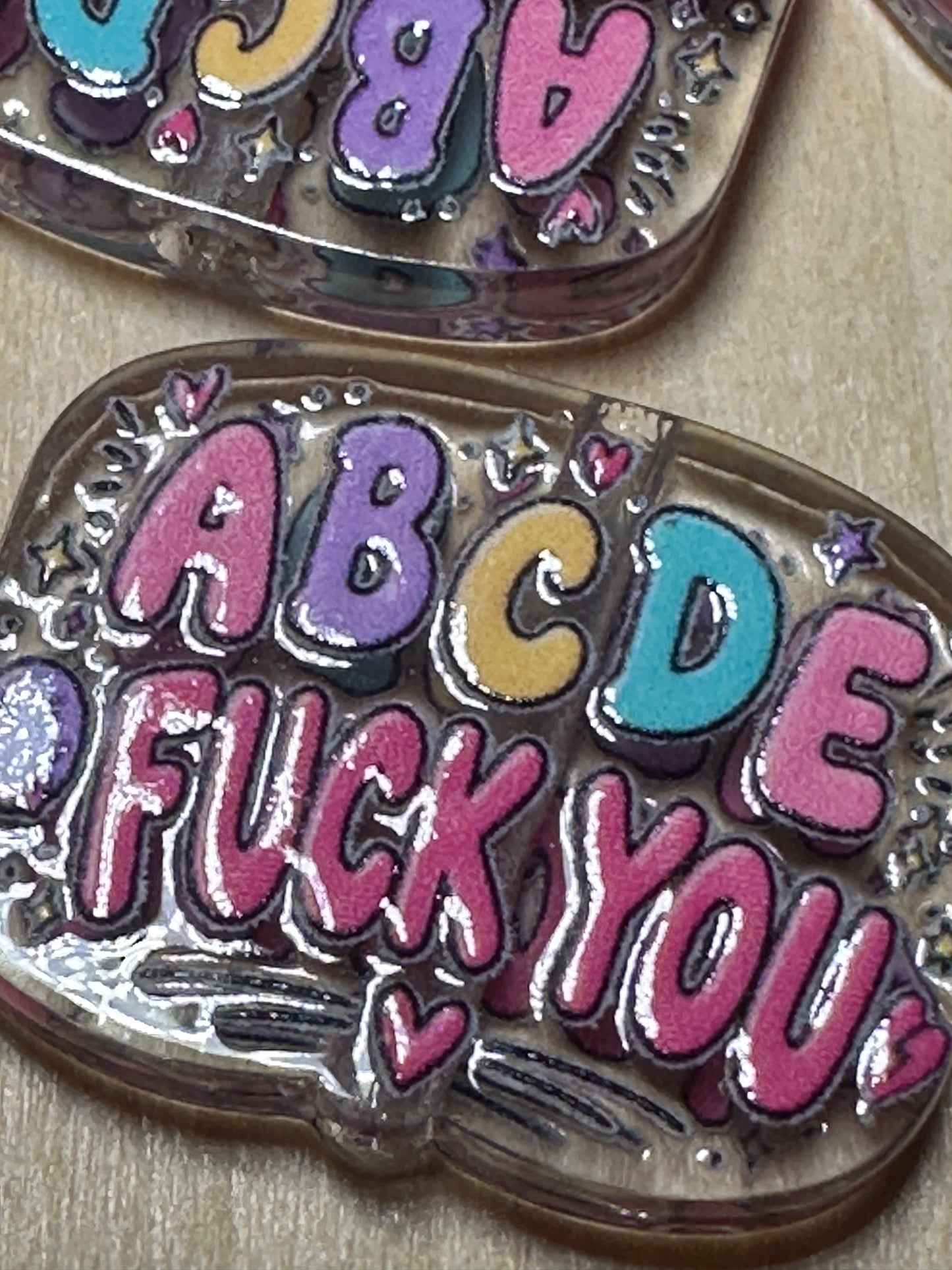 ABCDE FU acrylic focal bead- set of 2/ focal bead/ pen beading / keychain bead/