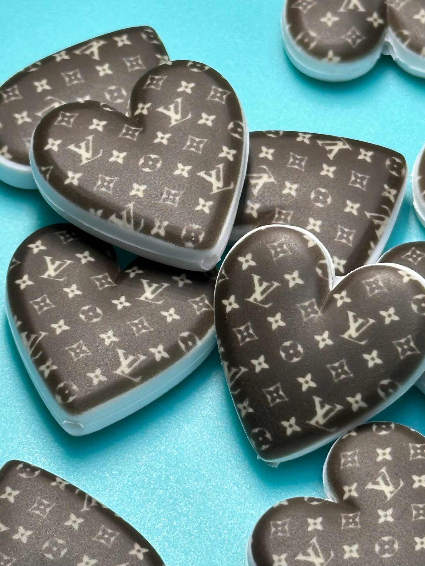 Heart shaped silicone focal bead with designs/ pen beading/ keychain bead/ DIY/ fancy bead #1